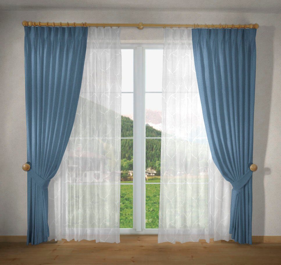 VHG, St), Una, blickdicht Kräuselband blau (2 Vorhang