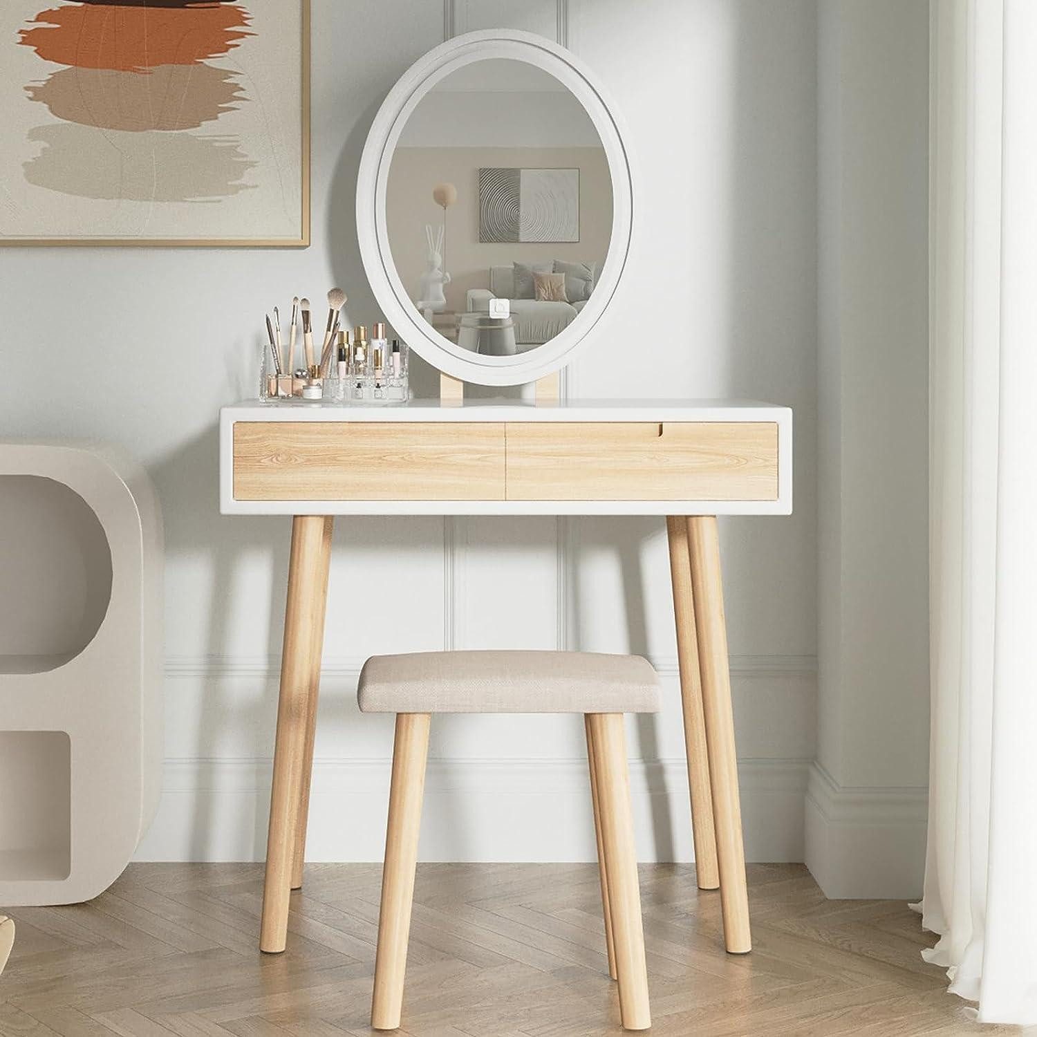 Schminktisch Schminktisch LED Beleuchtung Stuhl Spiegel Hocker Kosmetiktisch 2