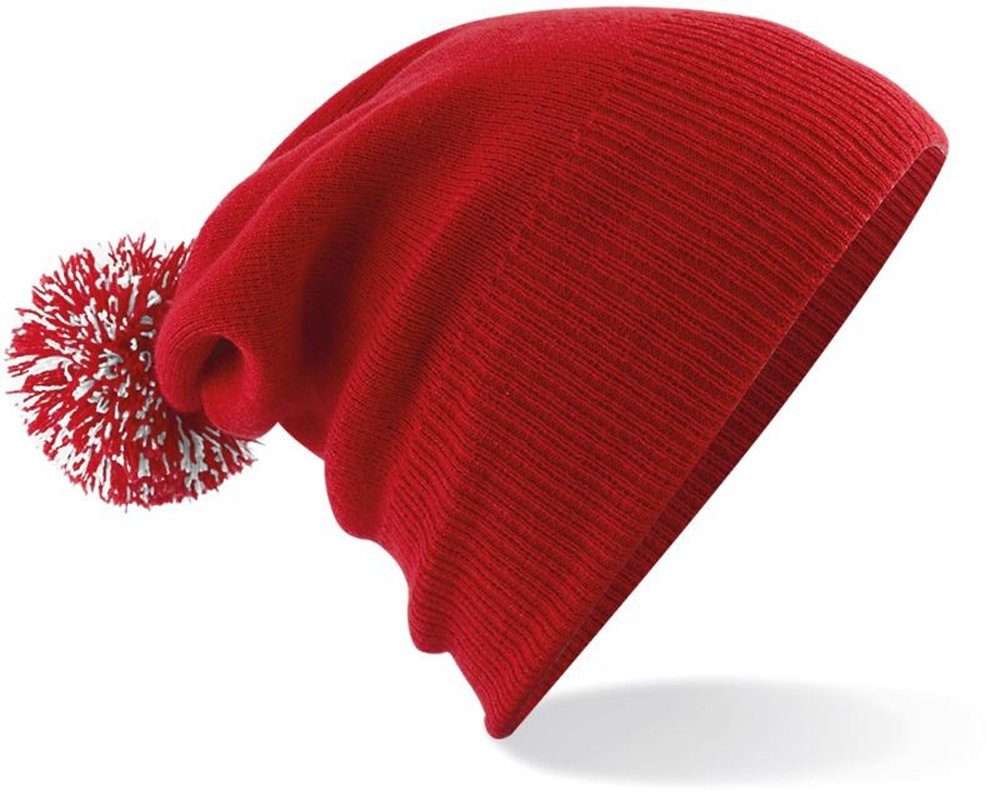 Goodman Design Bommelmütze Strickmütze Beanie Pompon Mütze Pudelmütze Duales Design – mit Umschlag oder als Slouch-Beanie Classic Red/White
