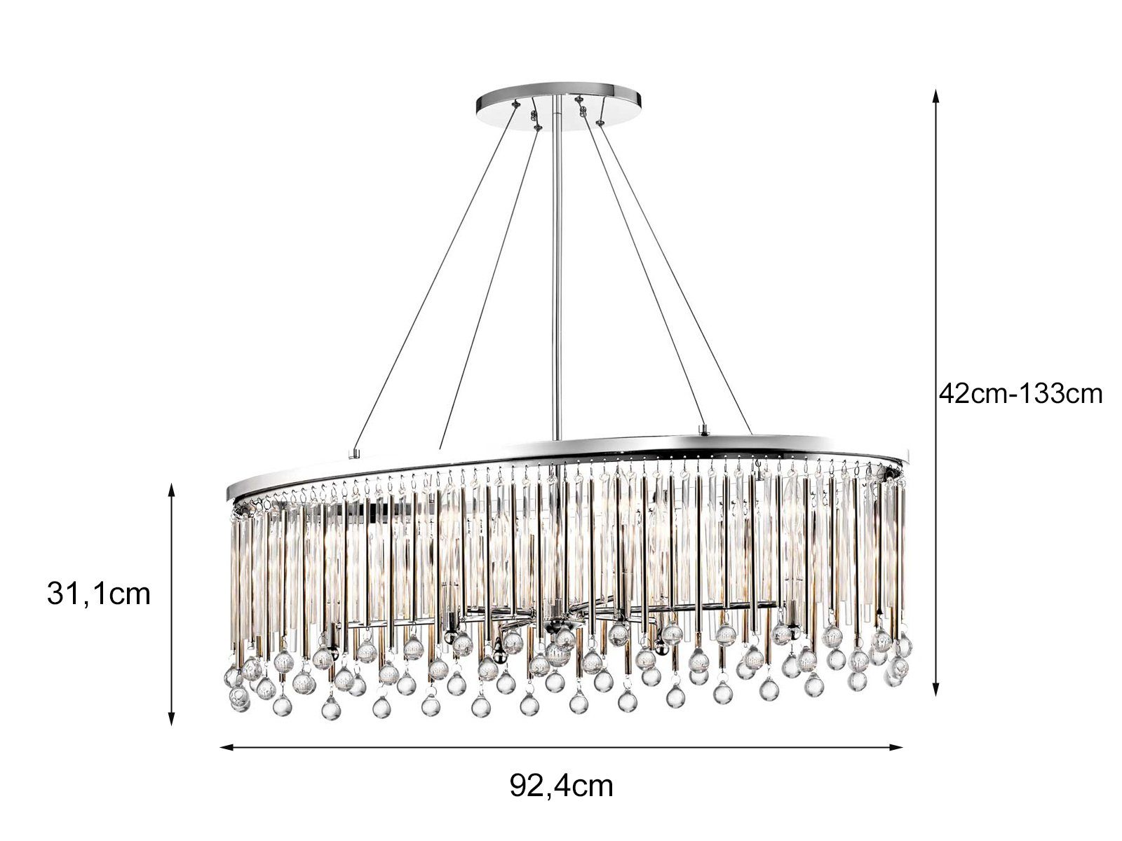 Kichler LED Kronleuchter, LED wechselbar, warmweiß, Kristall-Lüster groß Pendelleuchte über-n Esstisch & Kochinsel, B 92cm