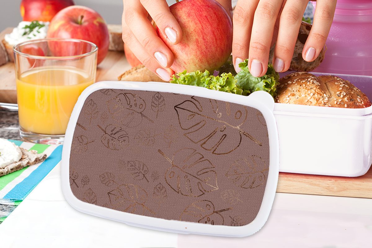 Erwachsene, Kinder MuchoWow - Brotdose, - Kunststoff, Bronze Rot für Brotbox Luxus, (2-tlg), - Jungs und Mädchen und weiß Muster Lunchbox für