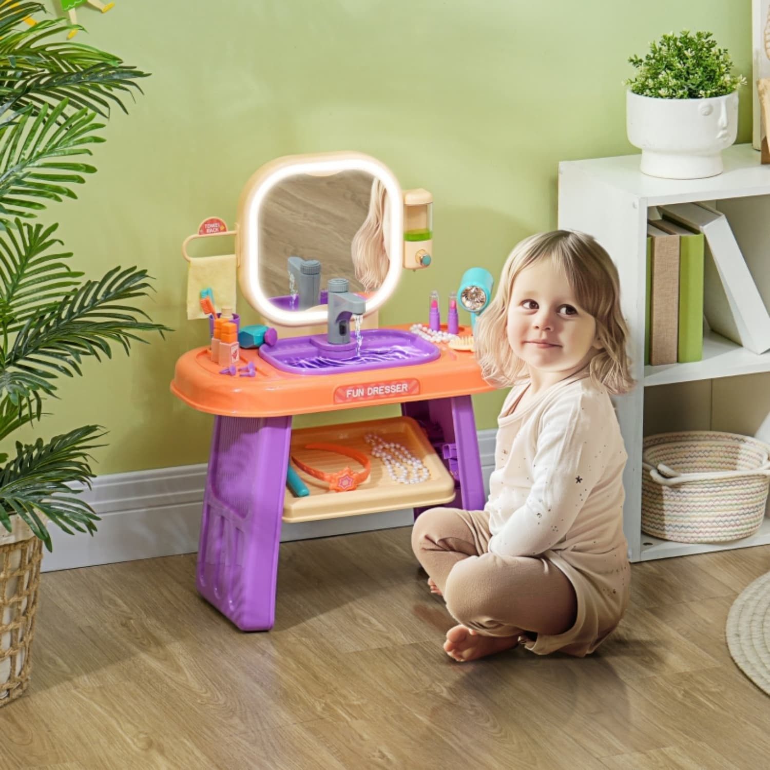 autolock Spielzeug-Frisierkoffer Kinderfrisiertisch mit LED-Spiegel,Musik,Wasserhahn,Acrylspiegel, kinderspielzeug,55x29x71 cm