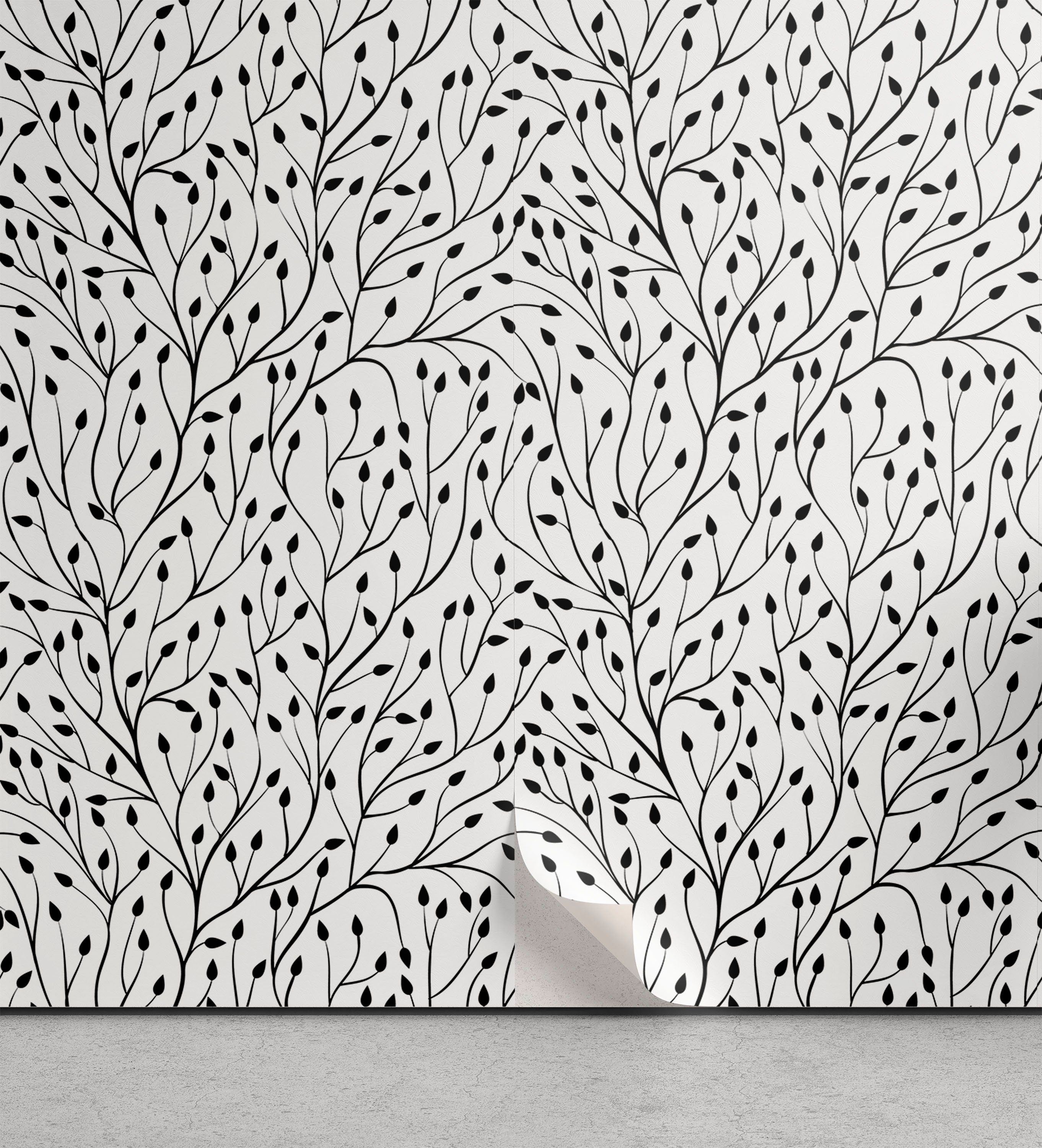Abakuhaus Vinyltapete selbstklebendes Wohnzimmer Küchenakzent, Schwarz und weiß Hochzeit Flora