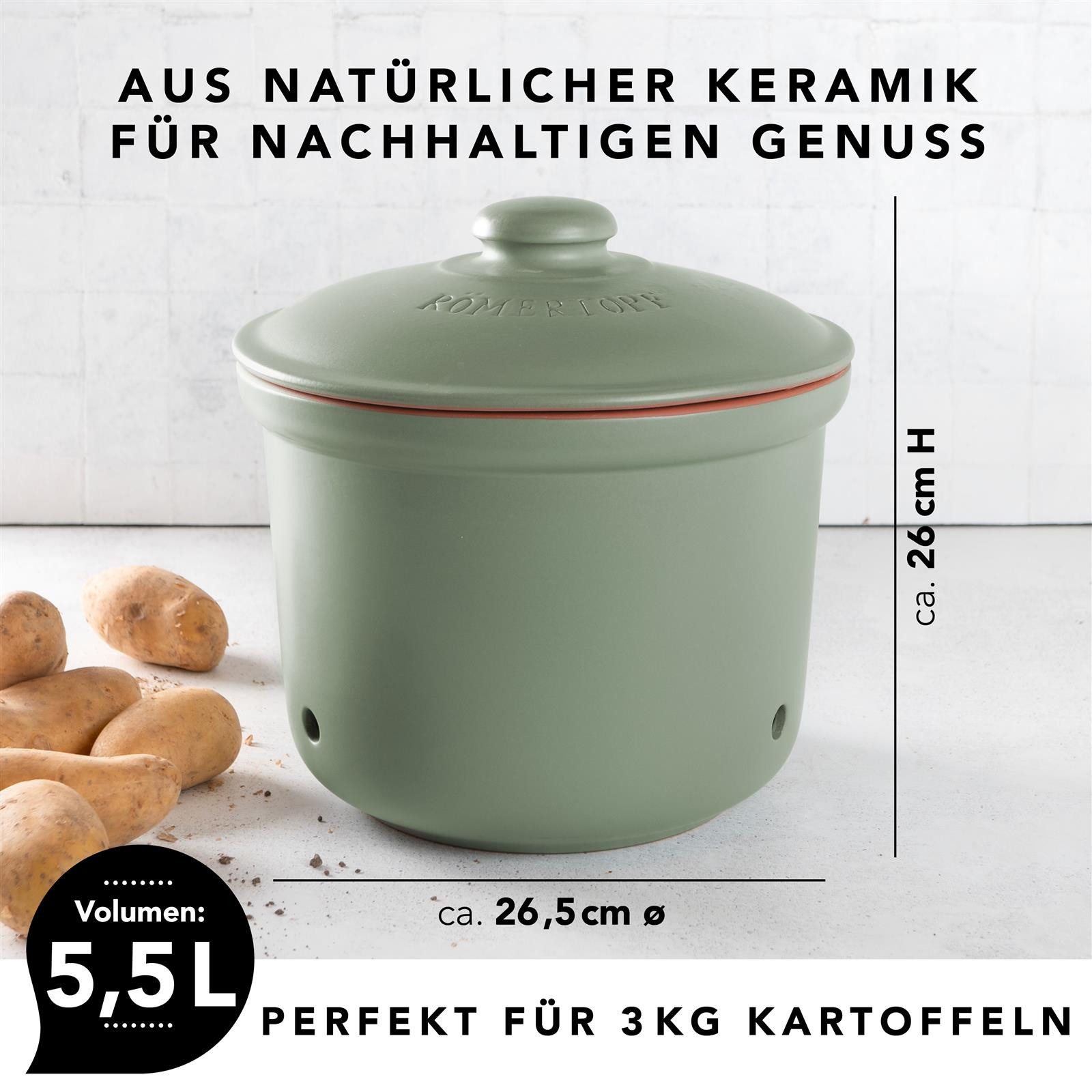 RÖMERTOPF Vorratsdose Frische-Topf MAXI PLUS - Kartoffeln Aufbewahrung 5,5 Liter, Keramik, (Frischetopf & Deckel)