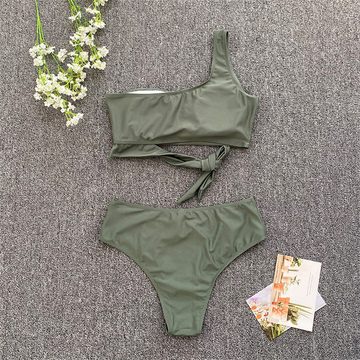 HOTDUCK Bustier-Bikini Damen Bikini Sets High Waist Schwimmanzug Zweiteiliger Bademode