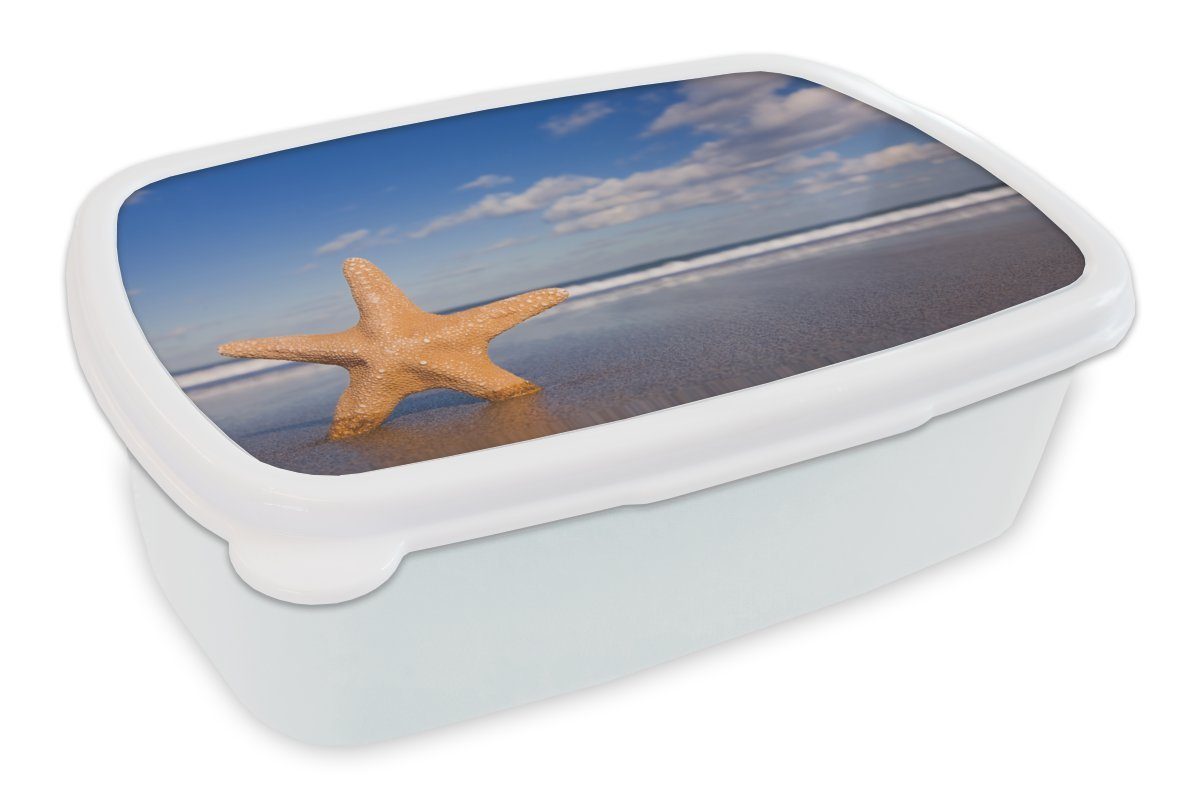 MuchoWow Lunchbox Seestern - Orange Kinder und Brotbox und Sand, für Kunststoff, für Erwachsene, Mädchen Brotdose, (2-tlg), weiß - Jungs