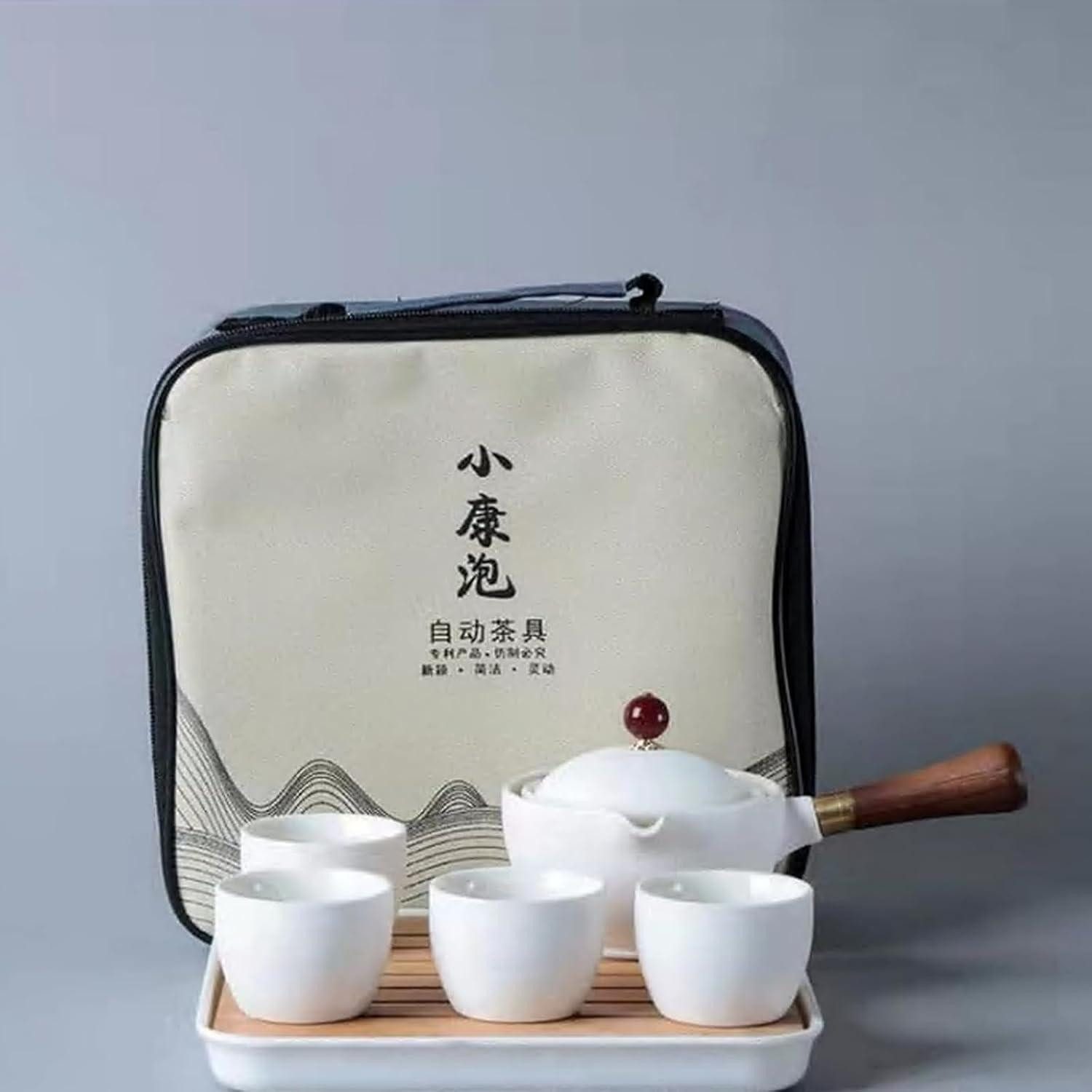 LuxusKollektion Teeservice Tee Set Keramik Kungfu Teekanne 4 Teetassen Reisetasche weiß