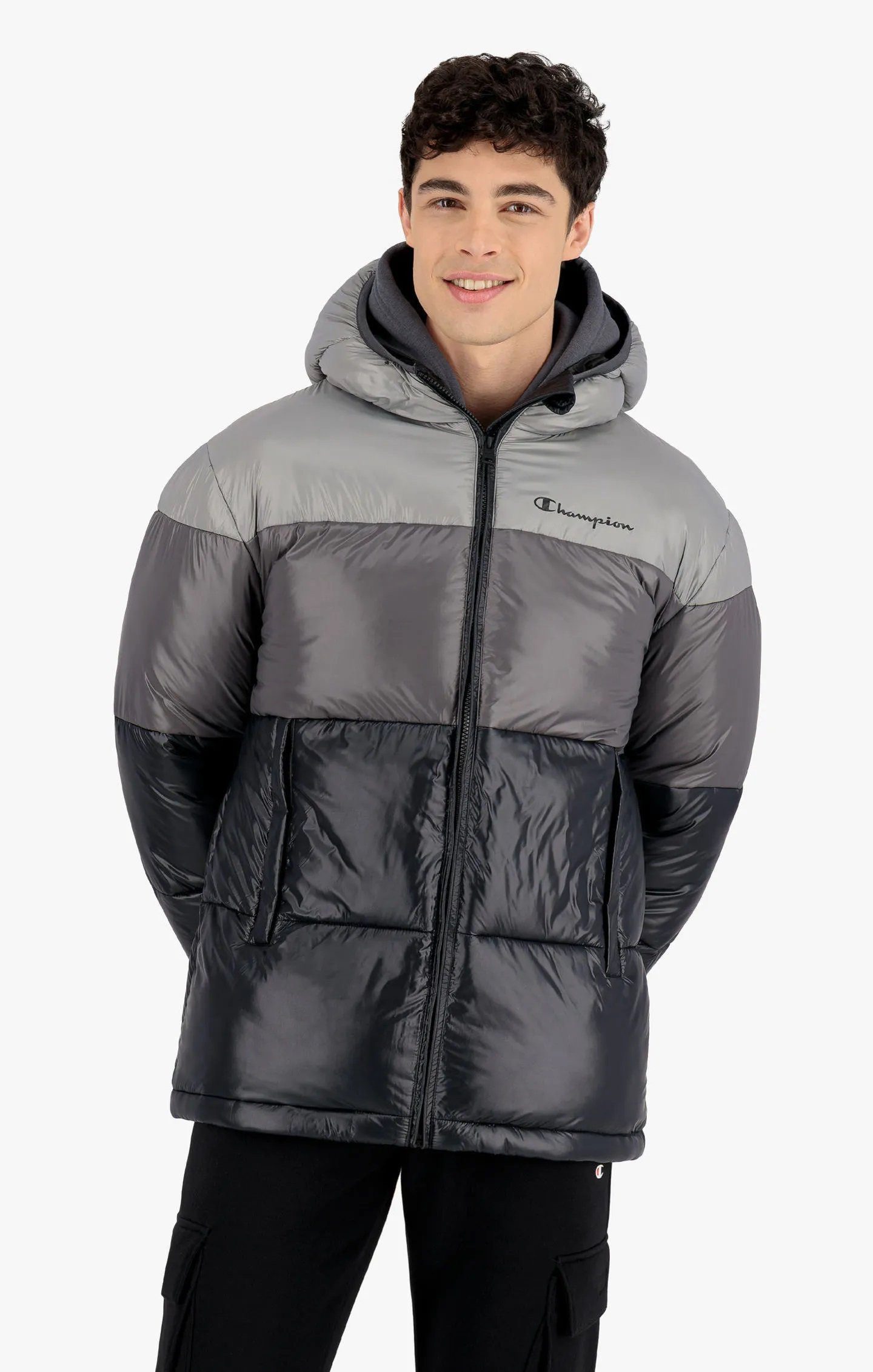 Champion Funktionsjacke Steppjacke - wattierte Kapuzenjacke mit Farbverlaufsbahnen - schwarz