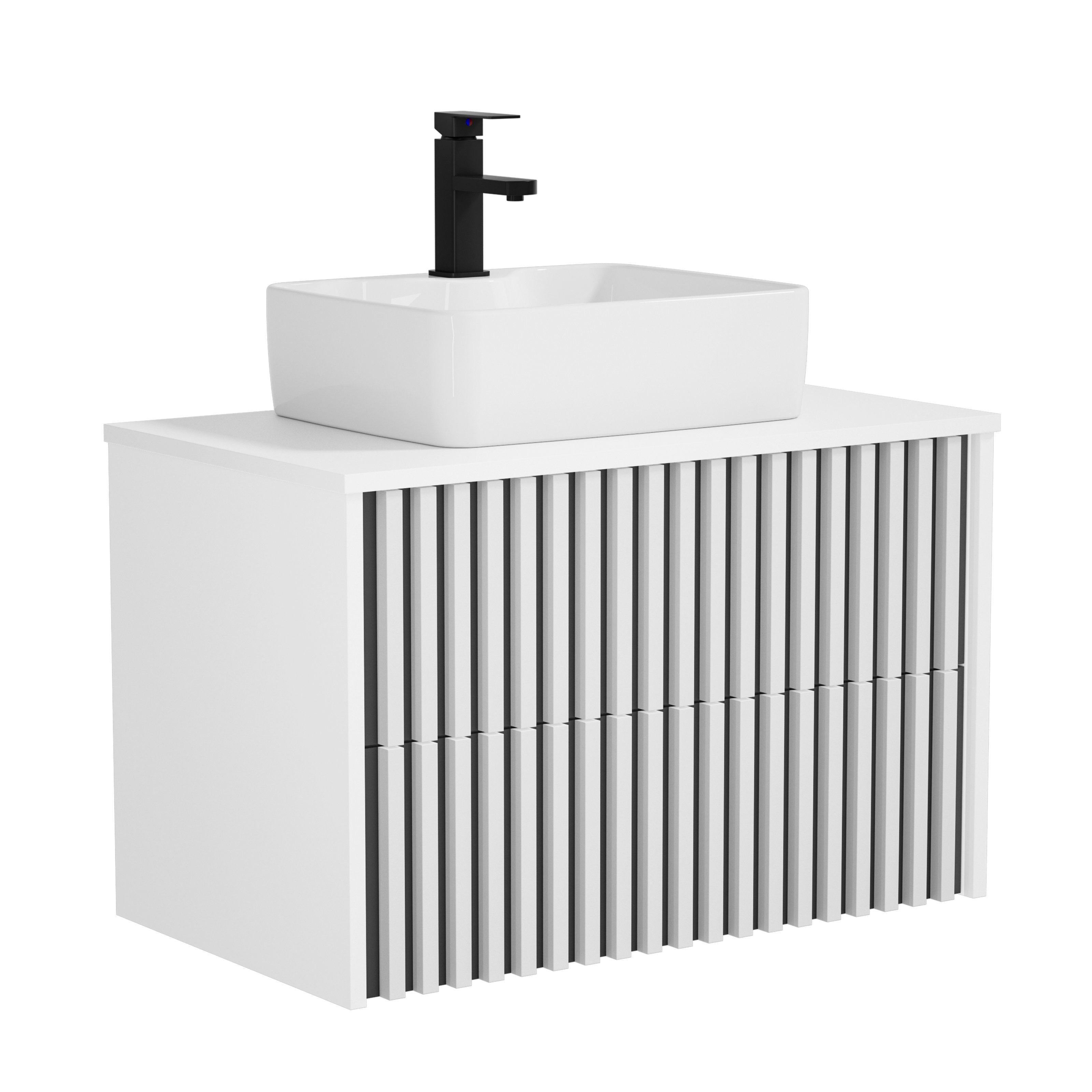 UEV Waschtisch mit Unterschrank hängend Keramik Раковины (Komplett-Set Badmöbel, Badezimmmer Schrank, mit Wasserhahn und Pop-up-Ablassventil Aufsatz-Waschbecken), Soft-close Schubladen,Waschbeckenunterschrank mit 2 Schubladen