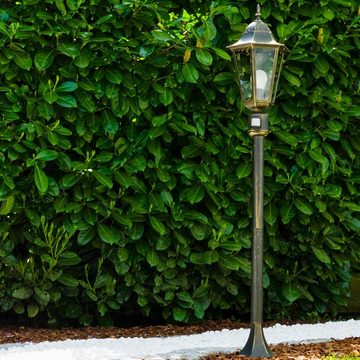 hofstein Außen-Stehlampe »Riano« Außenleuchte, Aluguss in Schwarz/Gold m. Milchglas-Scheiben, ohne Leuchtmittel, Gartenlampe, E27, IP44, Bewegungsmelder