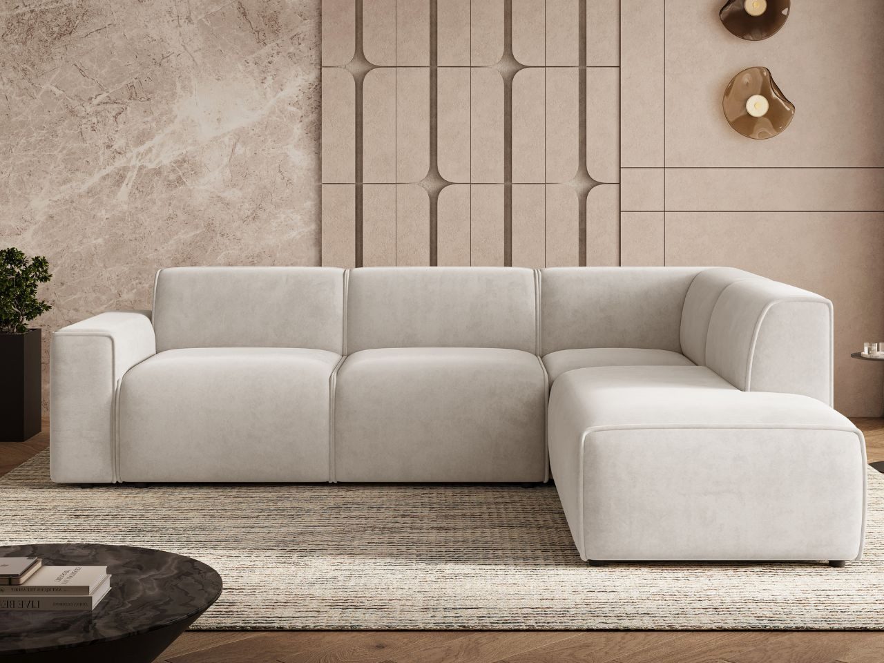 GrainGold Ecksofa L-Form Eluno, Set, Couch, mit Rückenlehne, T30-Schaum, und Wellenfedern, Modern Stil