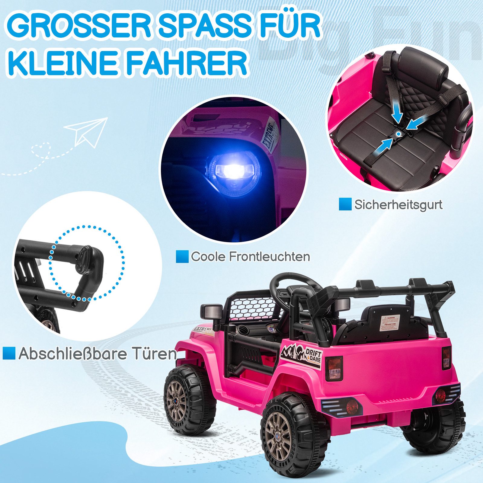 LALAHO Elektro-Kinderauto Elektrischer Aufsitz-Jeep für Kinder, mit Fernbedienung, mit Licht und Musik
