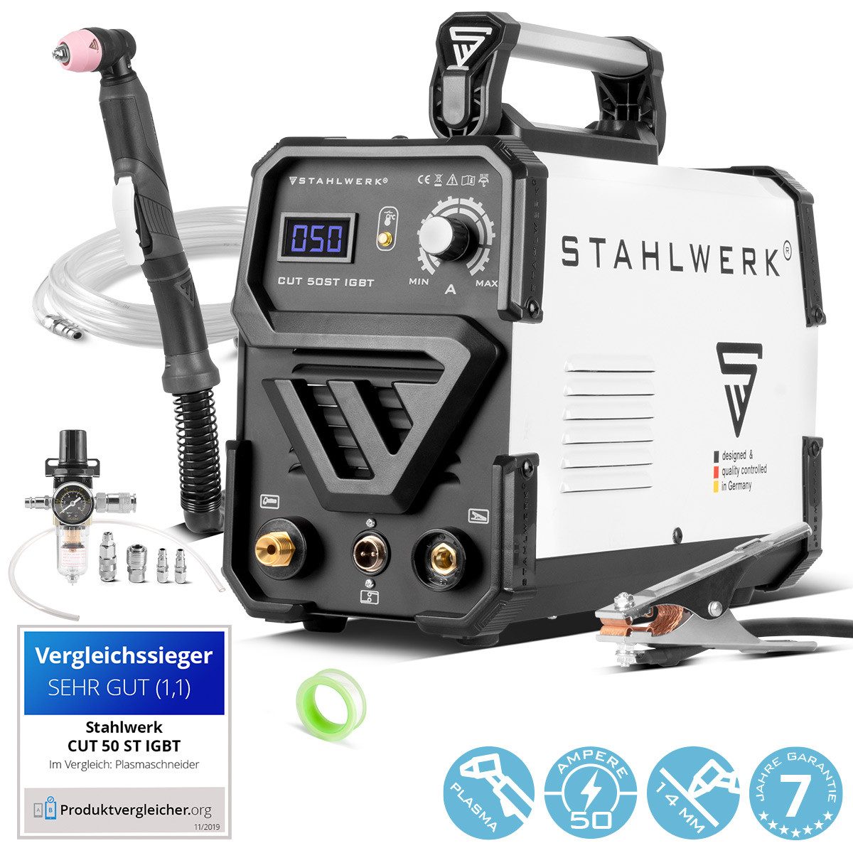 STAHLWERK Plasmaschneidegerät CUT 50 ST IGBT Plasmaschneider mit 50 Ampere, 15 - 50 A, Packung, 1-tlg., Einzelgerät, bis 14 mm Schneidleistung