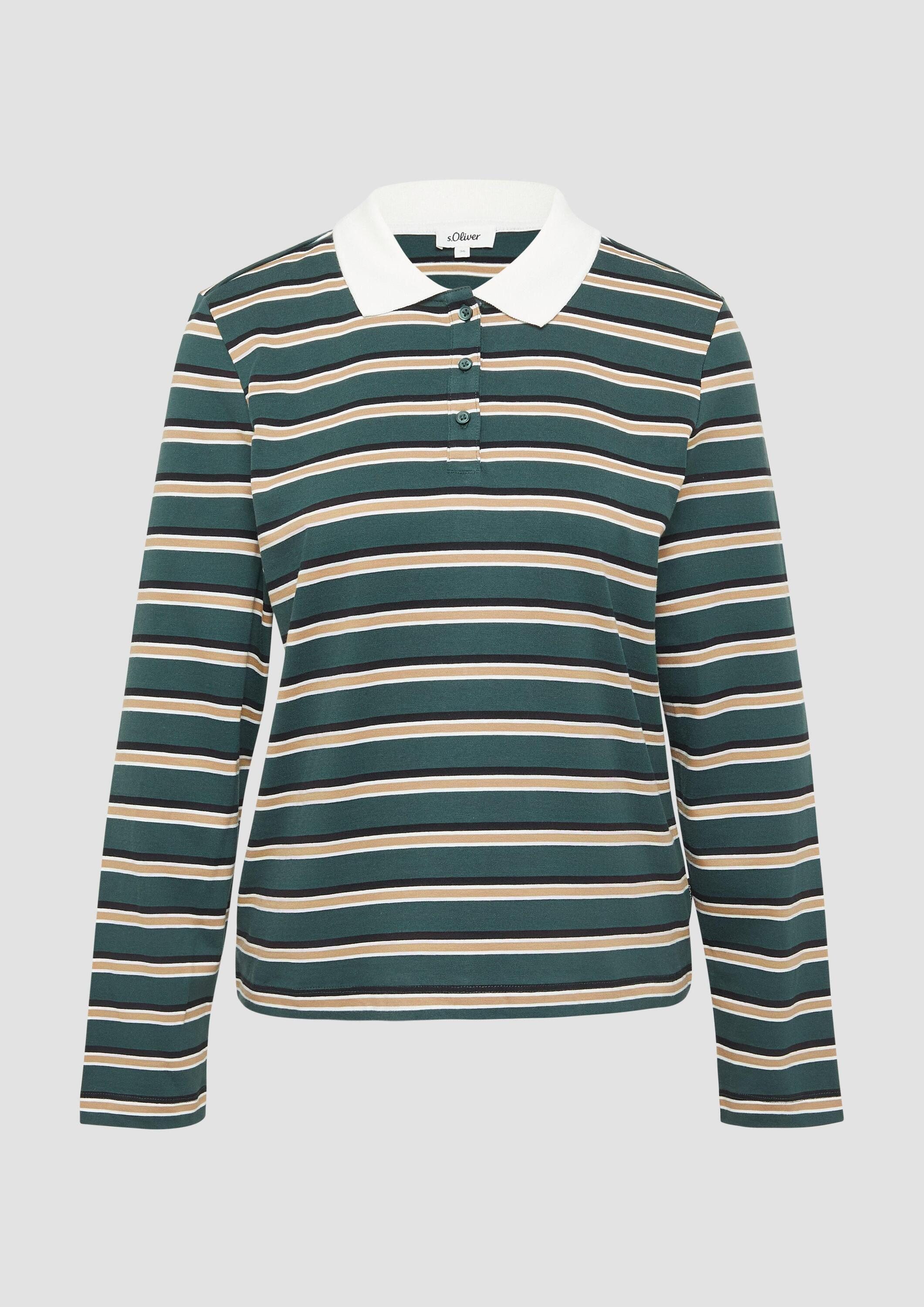 s.Oliver Langarmshirt Polo-Shirt Langarm-Poloshirt mit Streifen