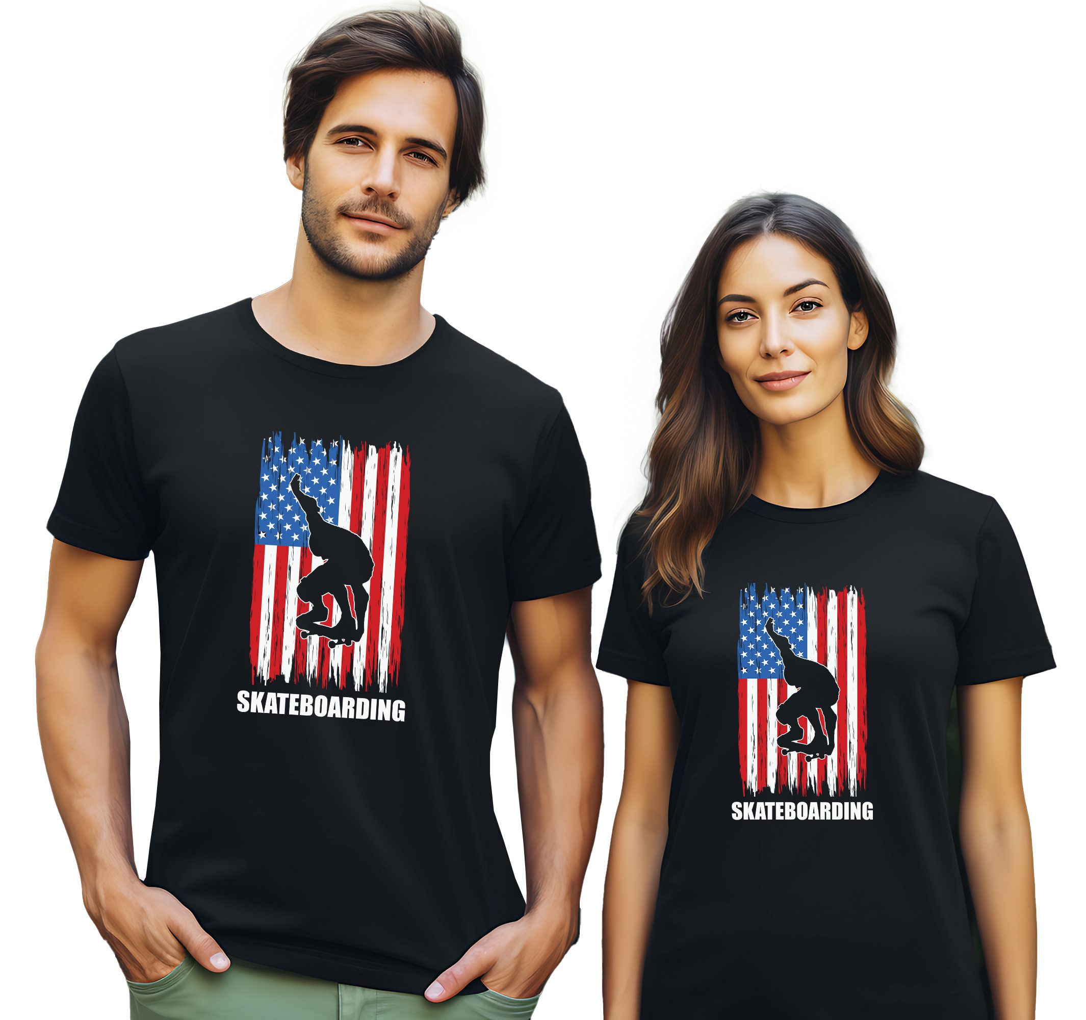 MyDesign24 T-Shirt Skater print Shirt Skateboarding mit USA Flagge Skater T-Shirt schwarz kurzarm Regular Fit i541