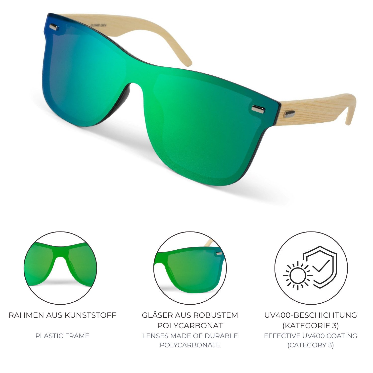 styleBREAKER Sonnenbrille Monoglas Nerd Sonnenbrille Bambus Bügel (1-St) – Bild 5 von 5