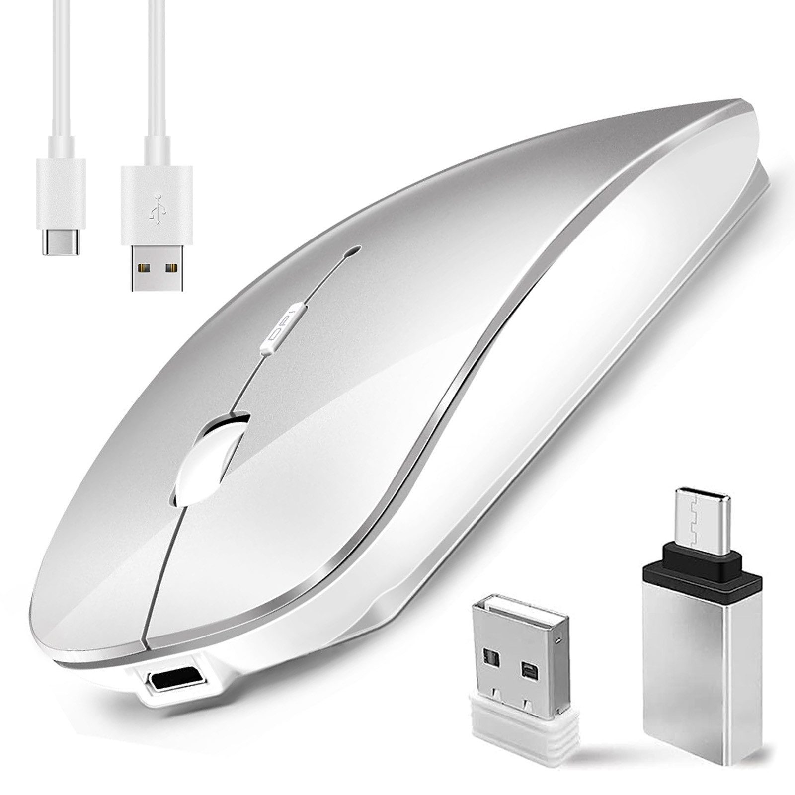 AKKEE Funkmaus 2,4 GHz mit USB Empfänger für Laptop Computer Maus (Wiederaufladbar Kabellose Maus Kompatibel)