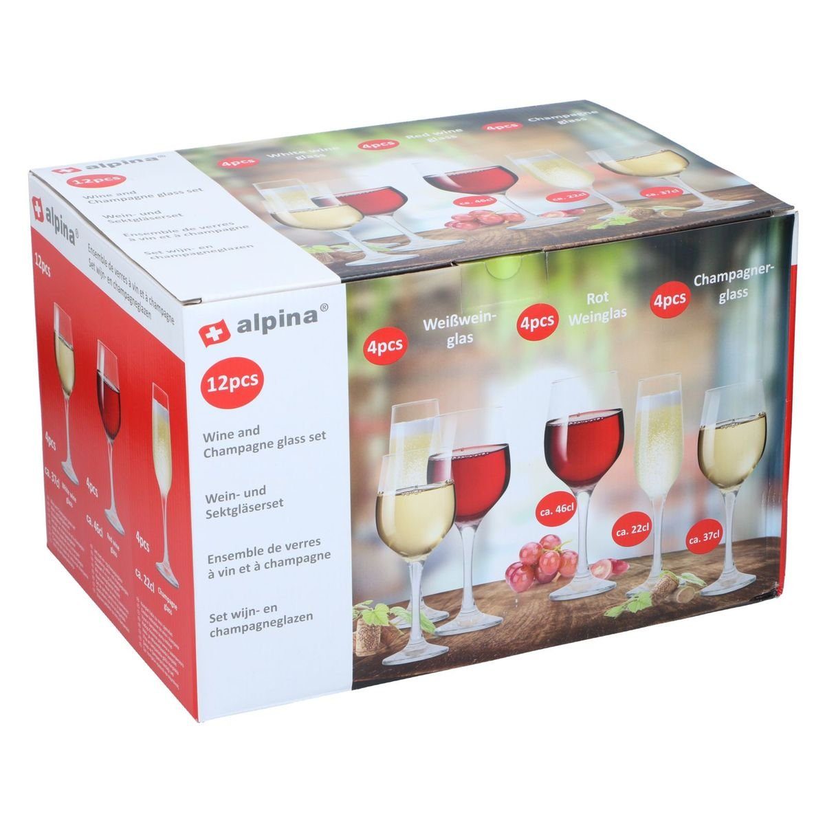 für Glas Glassortiment, Tasse 12tlg. Trinkset Rotwein Alpina Gläserset Sekt und Weiß-,