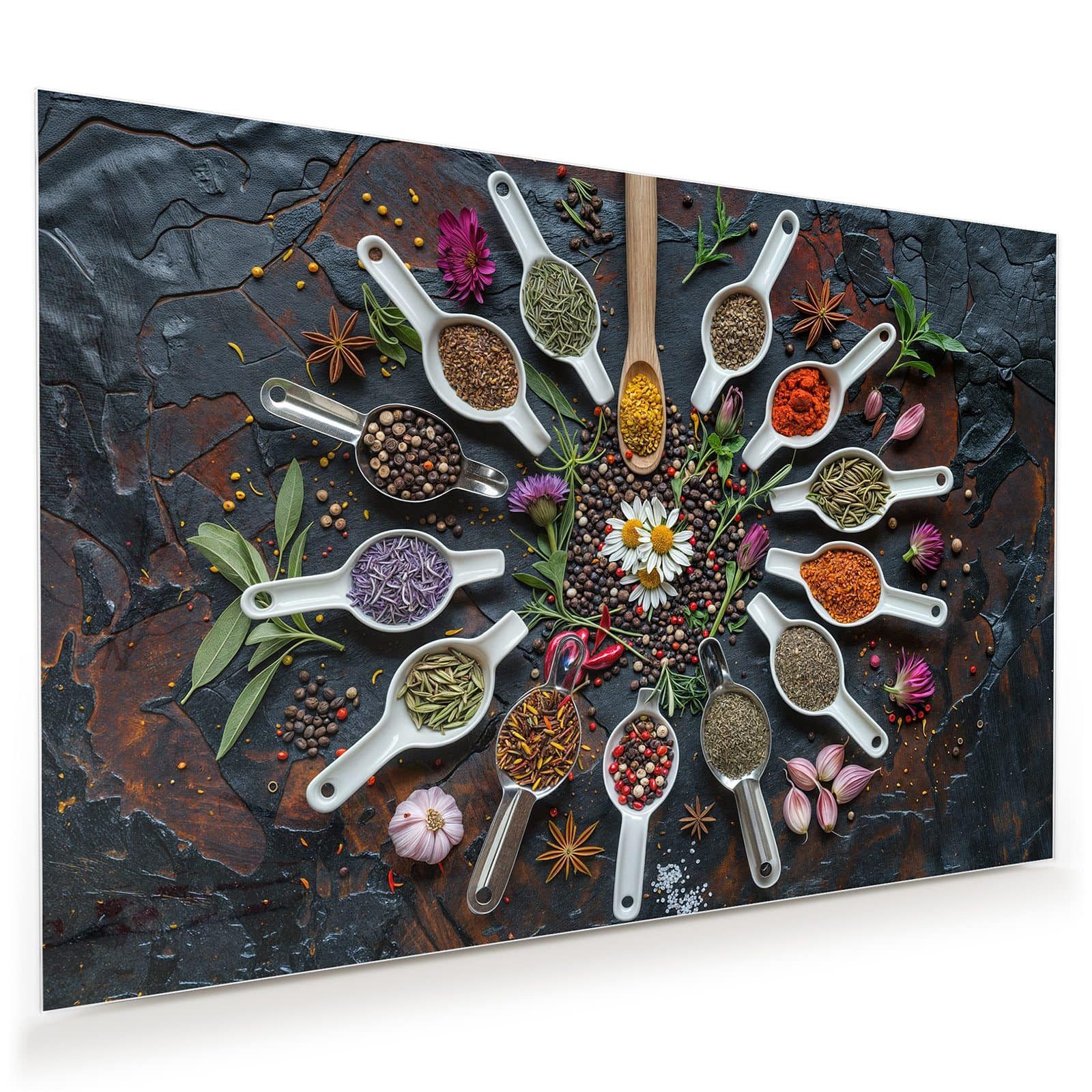 Glasbild Wandbild Kräuter und Gewürze mit Aufhängung