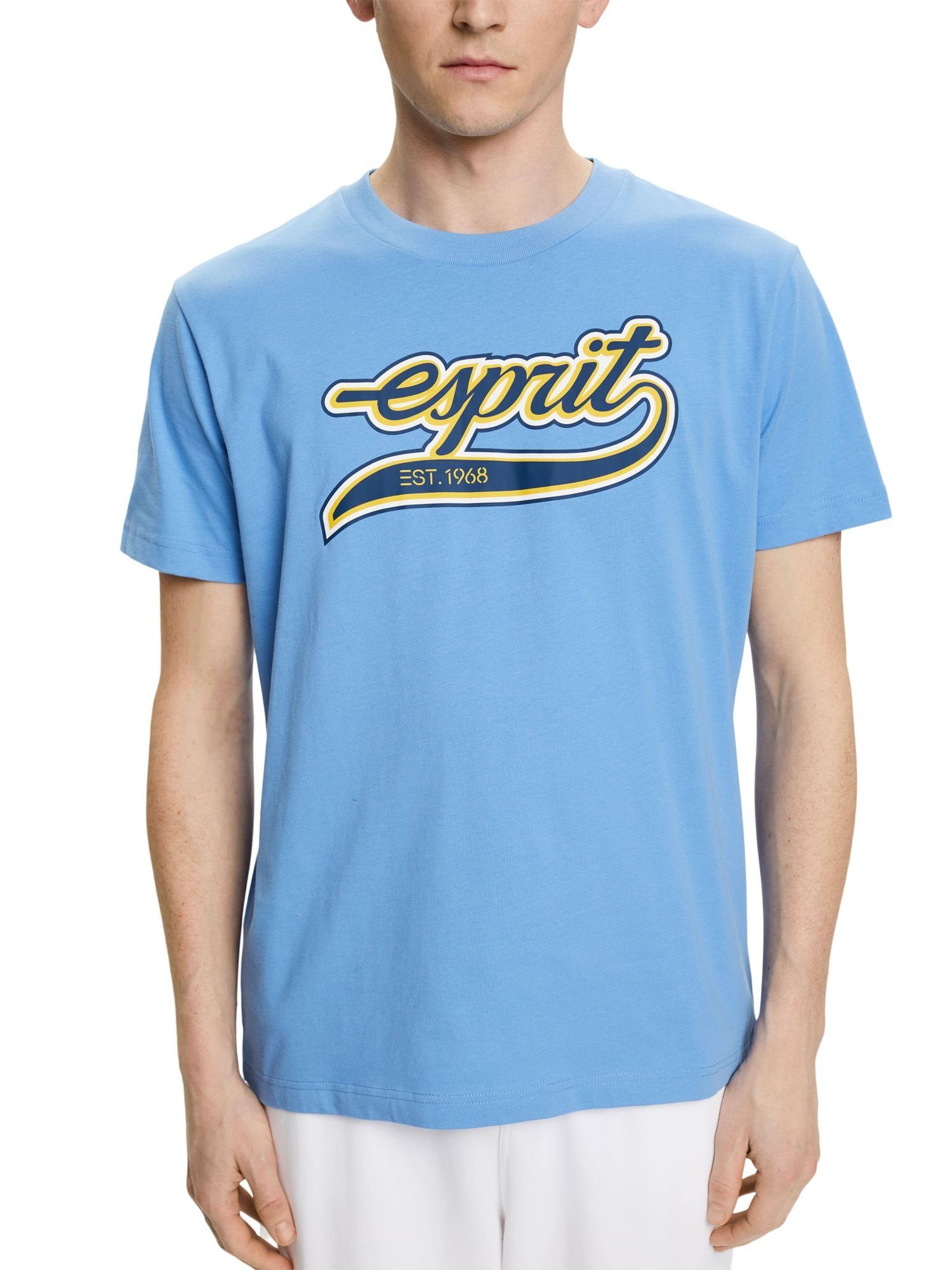 Baumwolle mit BLUE aus (1-tlg) LIGHT Retro-T-Shirt LAVENDER Logo Langarmshirt Esprit