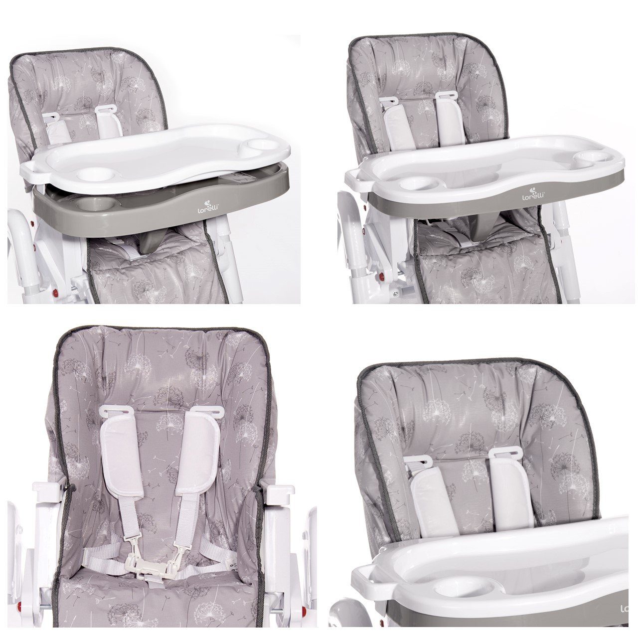 Lorelli Hochstuhl Kinder-Hochstuhl Bechervertiefung grau/weiß klappbar Tisch verstellbar Gusto, Sitzpolster
