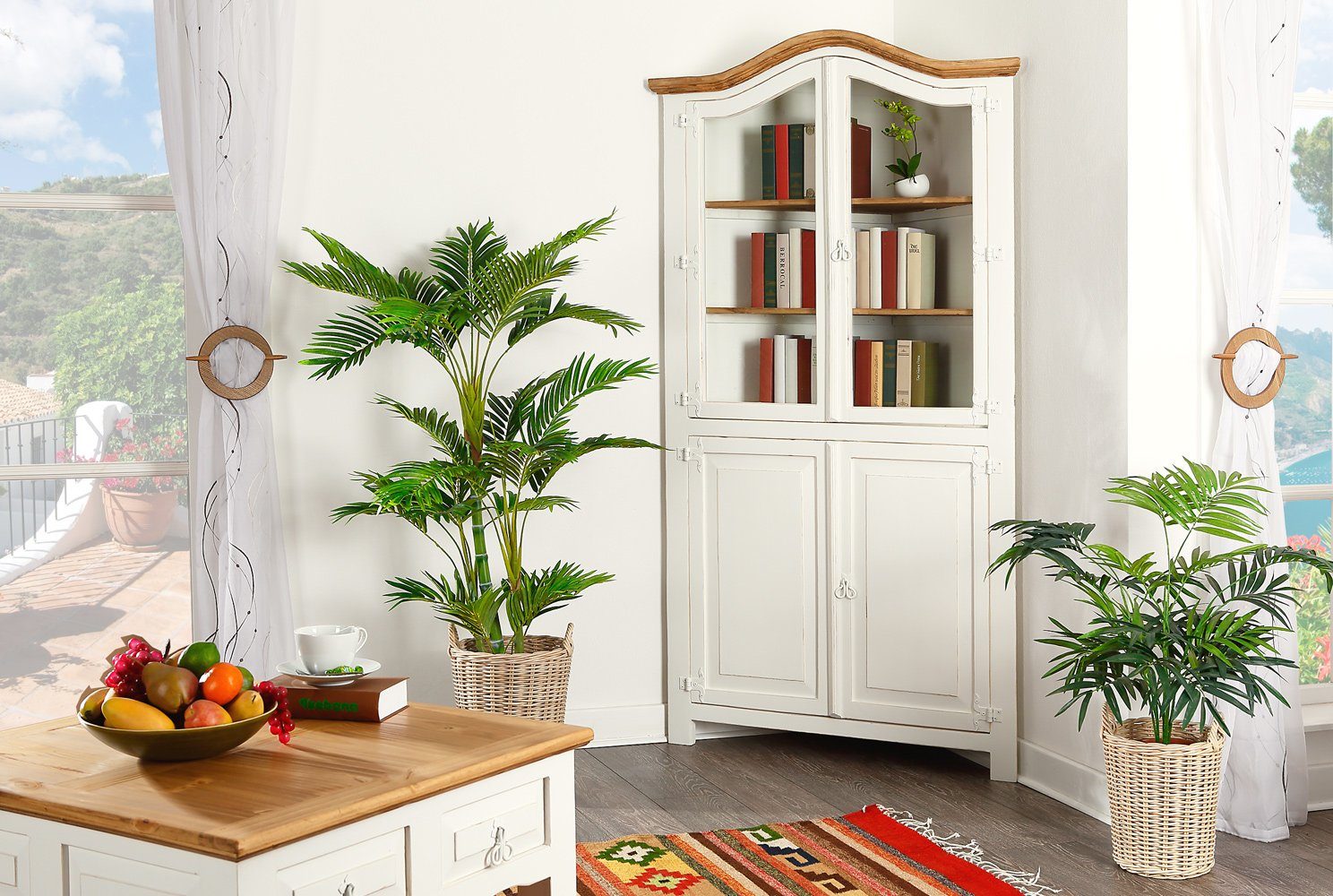 1a Direktimport Eckschrank Landhausstil Eck-Vitrine Eckschrank - Pinie Massivholz - weiß - Mexico