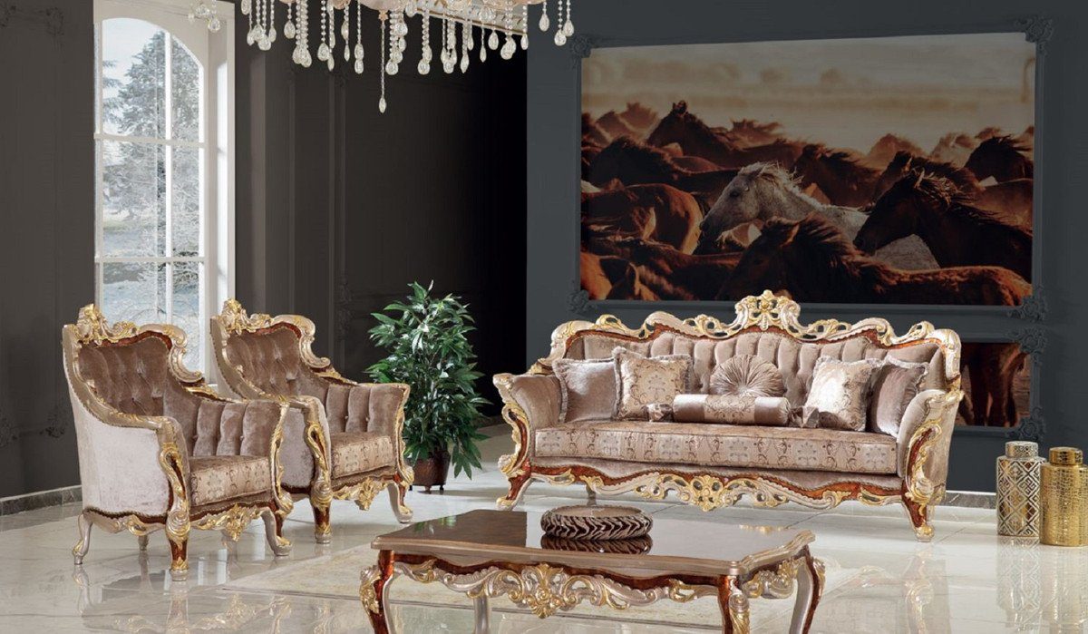 Casa 130 Padrino Barock Barock Wohnzimmertisch cm Couchtisch 85 H. x Luxus im Braun Möbel x Gold Massivholz Wohnzimmertisch 50 - / - / Silber Edler Barockstil