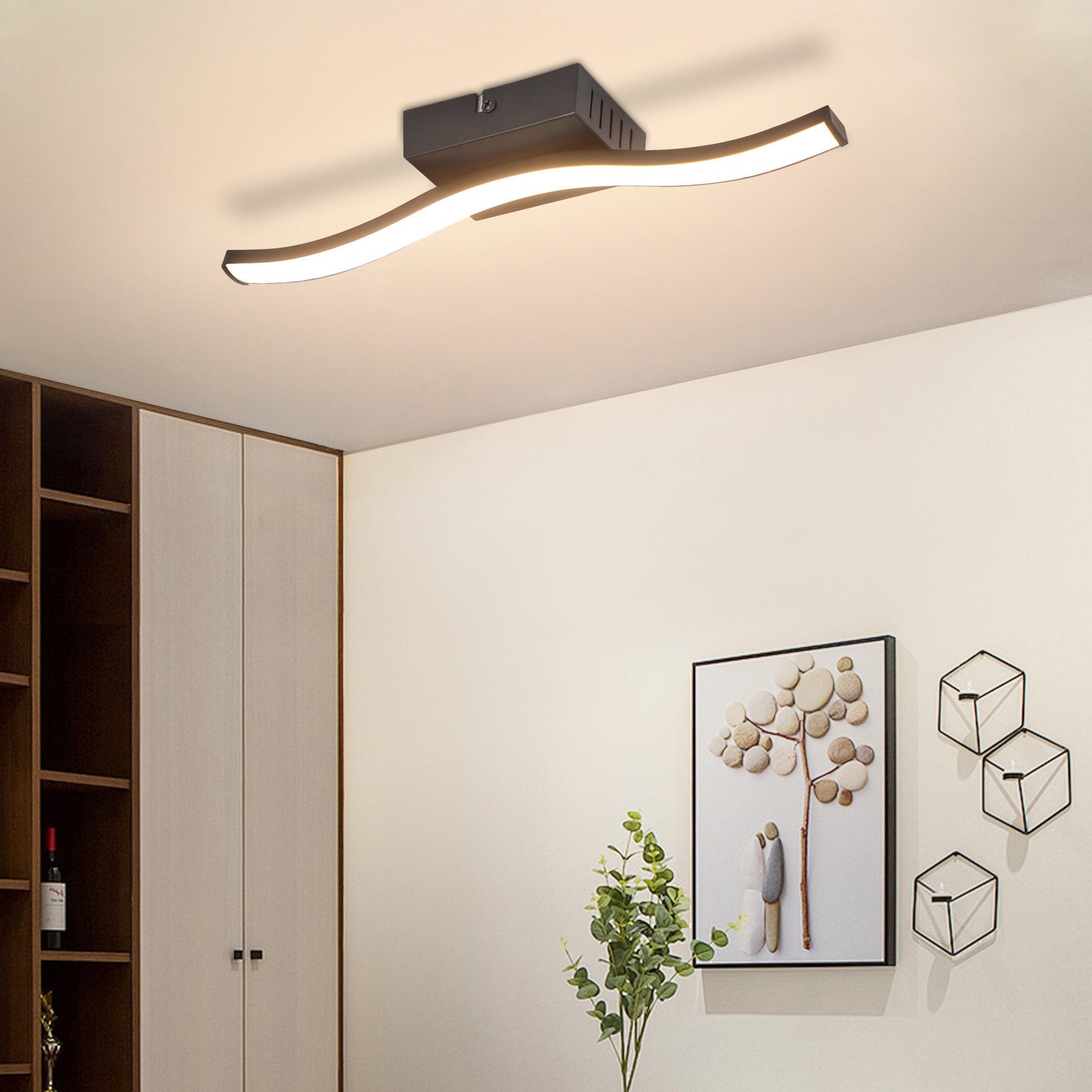 ZMH LED Deckenleuchte Wohnzimmer Schwarz Wellen Design Modern Deckenlampe 3 günstig online kaufen