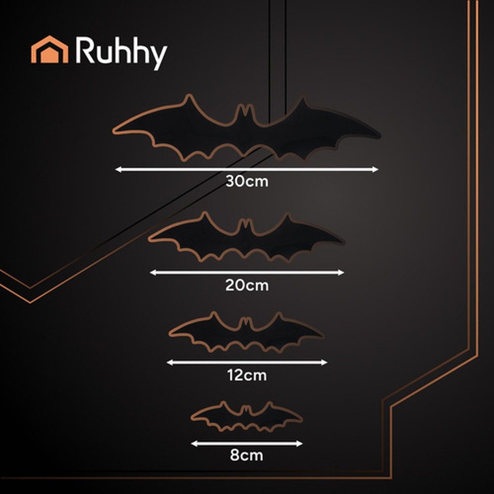 Ruhhy Fensterdekoration Fledermaus 3D-Aufkleber 56 Stück, Auf glatten Oberflächen und lässt sich rückstandsfrei entfernen
