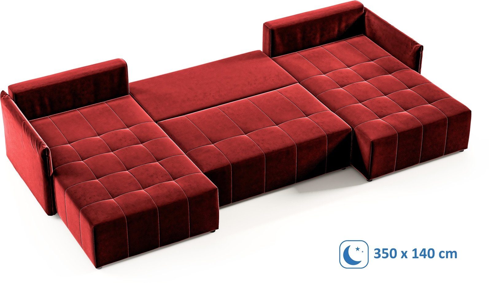 Bettkasten Schlaffsofa Ecksofa Velour Beautysofa Ben Schlaffunktion und rot U Ecksofa mit