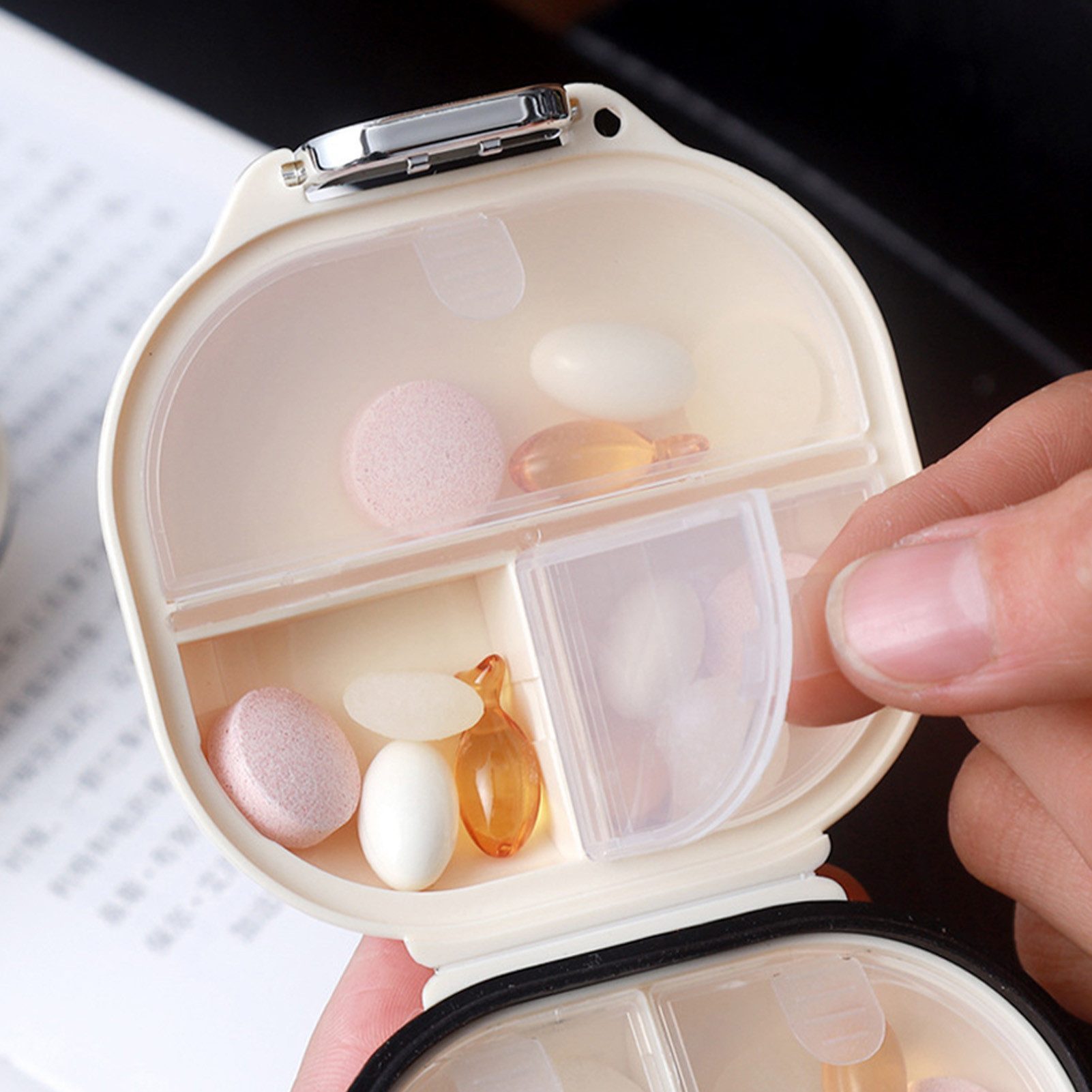 Jumpeak Pillendose tablettenbox 7 tage,pillendose 7 tage,pillendose klein für unterwegs (Muschelförmige Pillendose, Tablettenbox, Luftdicht), Sortierbox, Pillendose, 2 Farben, 2 Größen, Tragbare Pillenbox