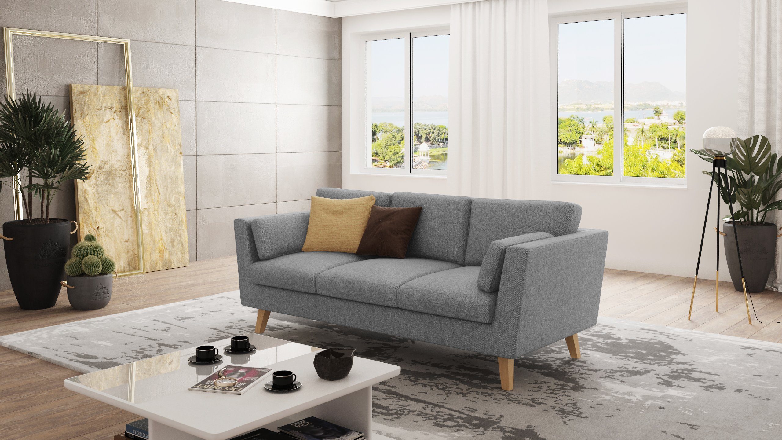 S-Style Möbel 3-Sitzer Sofa Angeles im skandinavischen Design, mit Wellenfederung Grau | Einzelsofas