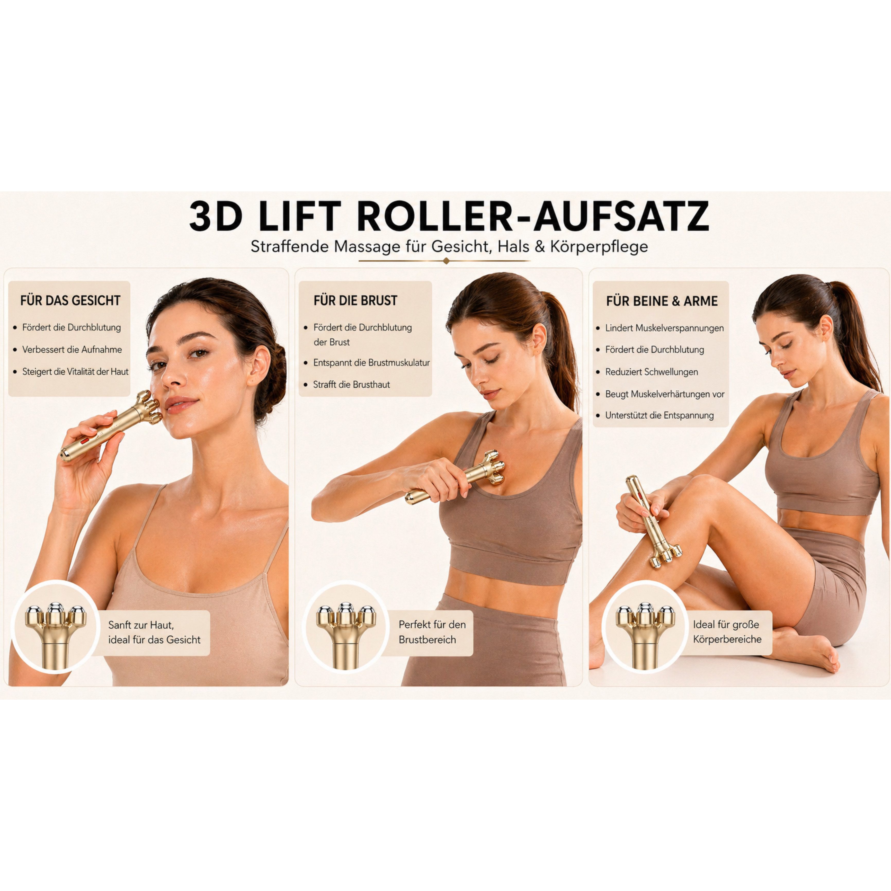 Lalano`S Cosmetics Gesichtsmassagegerät 2-in-1 Beauty Massager Anti-Aging-Gerät Sculptlift Pro, Set, 1 Handstück, 2 Aufsätze, 1 USB Kabel, Kabellos, wiederaufla – Bild 4 von 5