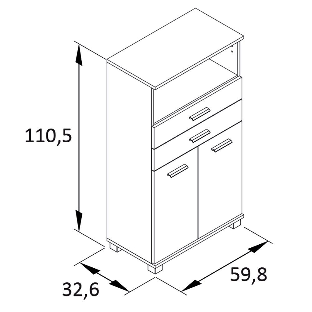 Lomadox Highboard PROVIDENCE-80, in weiß matt, 2 Schubladen, 2-türig, modern