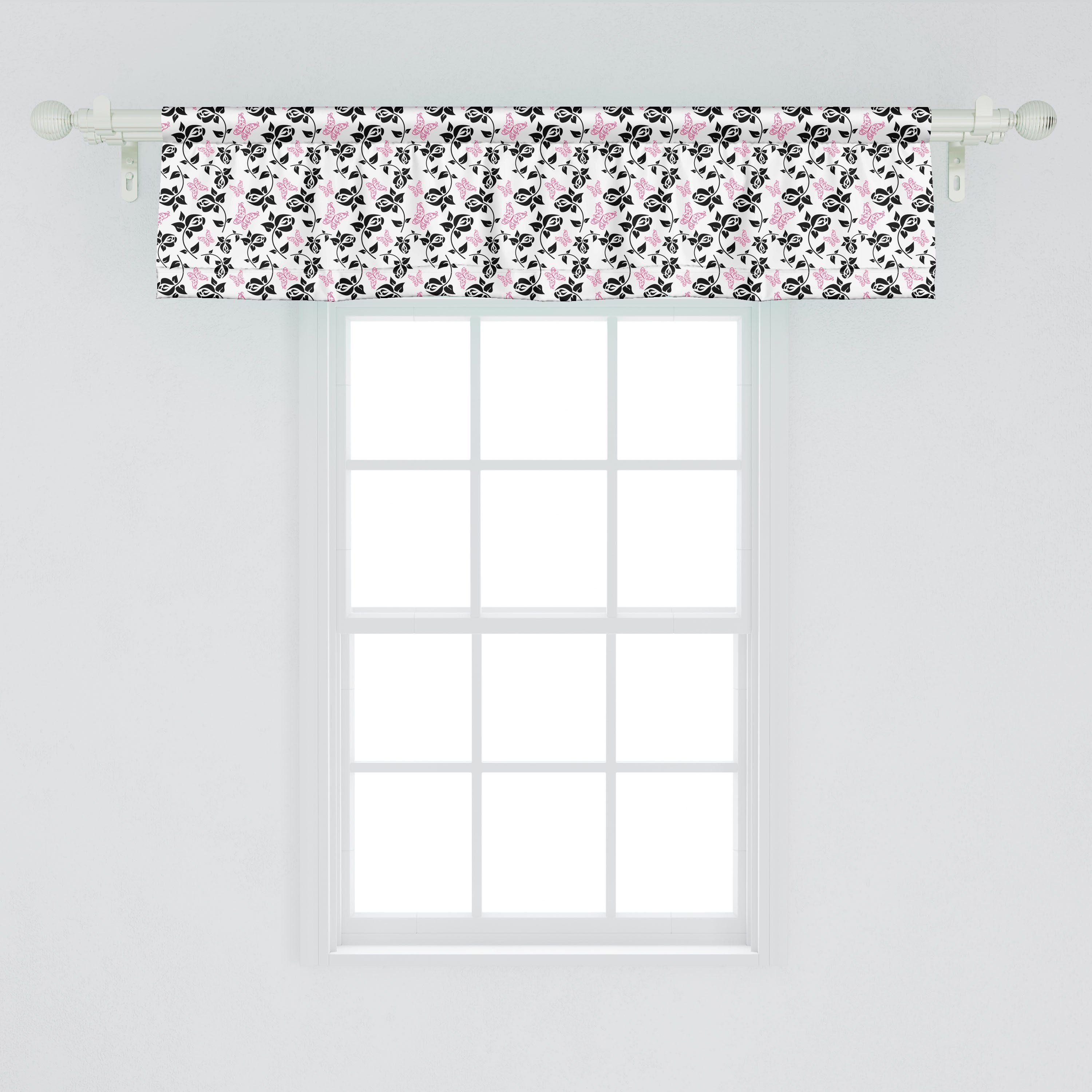 Vorhang Abakuhaus, Küche Scheibengardine Stangentasche, Blumen Schlafzimmer Blumen Microfaser, für Dekor Schmetterlinge Volant mit