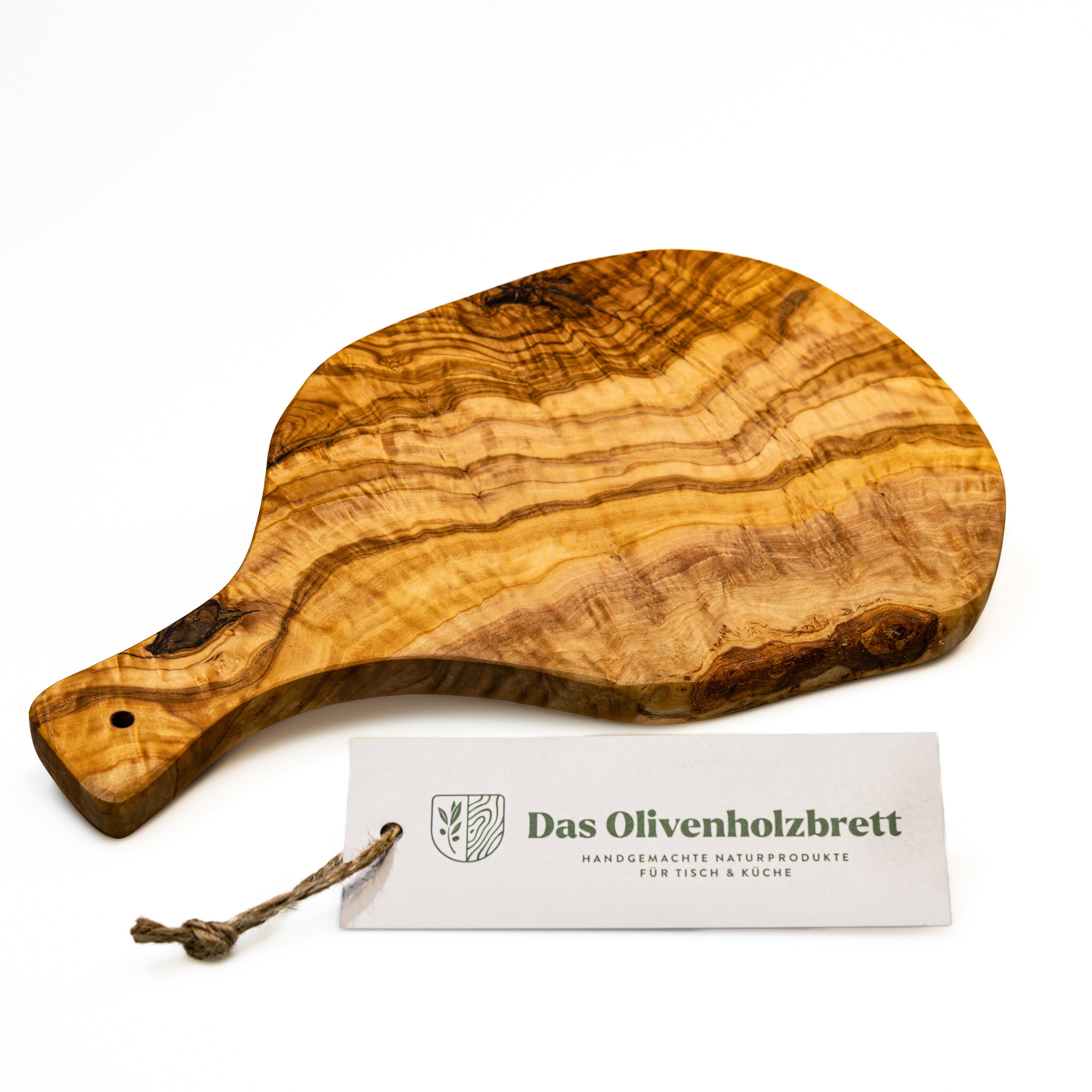dasOlivenholzbrett Servierbrett Servierbrett aus Olivenholz im Naturschnitt, mit Griff