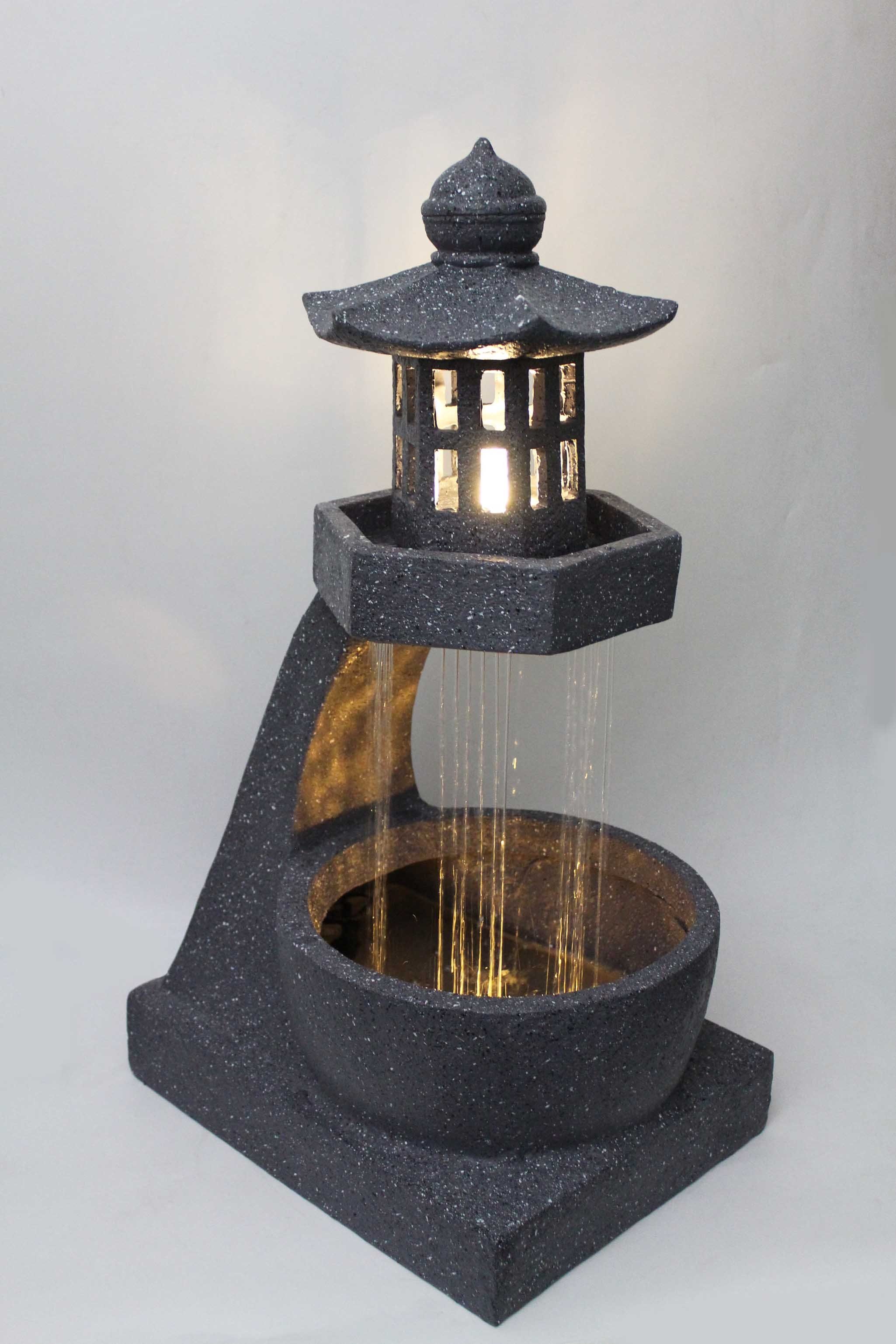 Arnusa Pagonden Gartenbrunnen mit Komplett-Set Laterne Warmweiß Beleuchtung Garten, Springbrunnen LED Japanischer mit