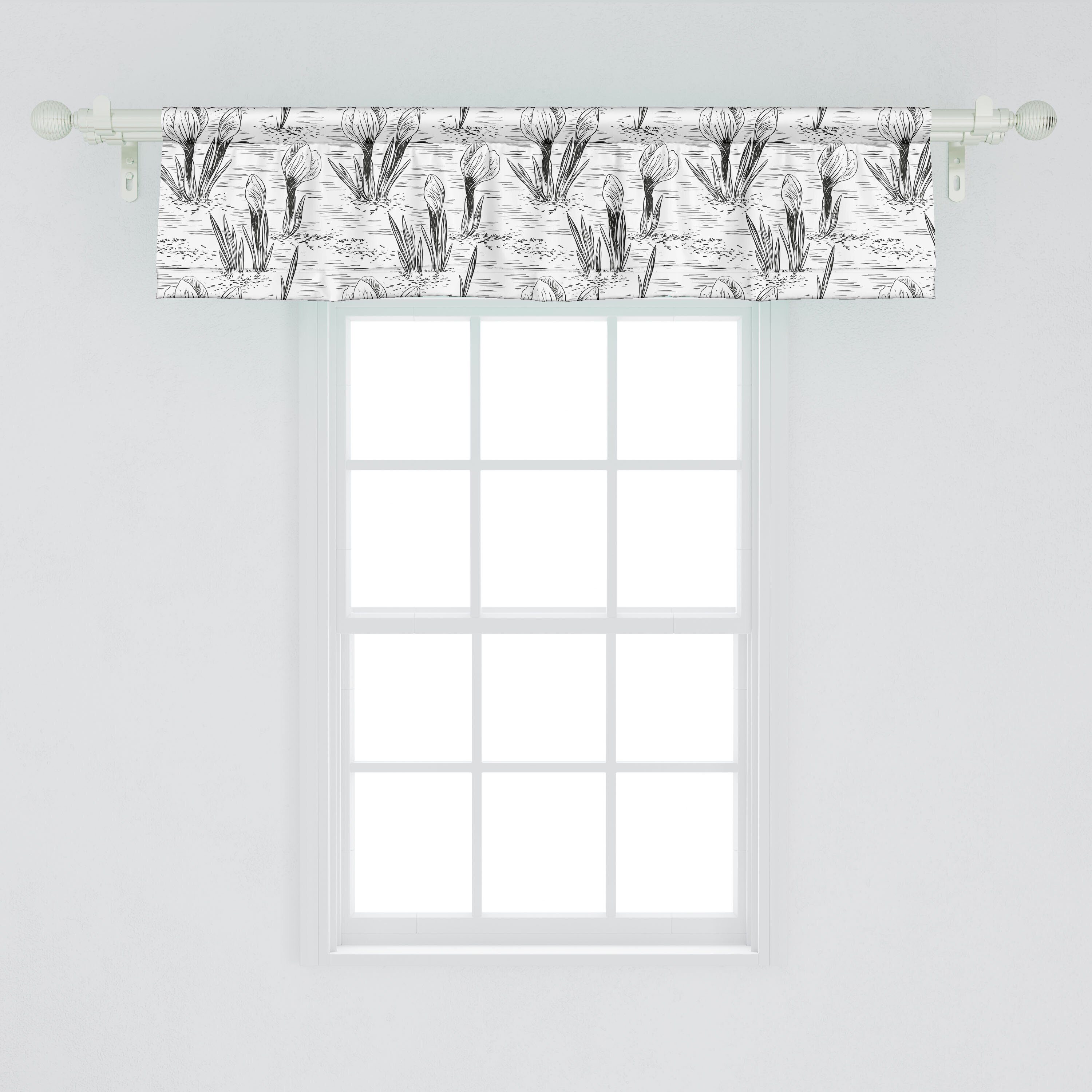 Scheibengardine Vorhang Volant für Küche Sketchy Retro Dekor Stangentasche, Schlafzimmer Blumen Blumen Microfaser, Abakuhaus, mit Crocus