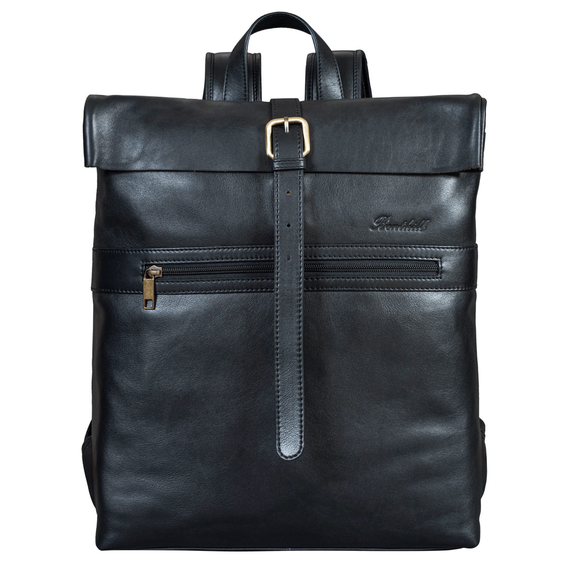 Benthill Rucksack Echt Leder Rucksack Damen Herren Rolltop Fahrradrucksack Backpack, Reißverschlussfach