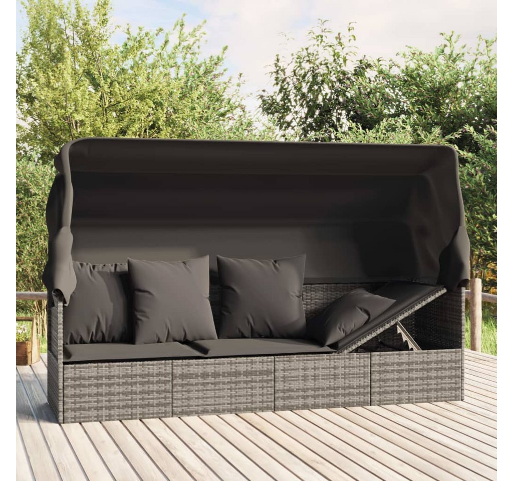furnicato Loungebett Outdoor-mit Dach 203x65x127 cm Grau, 1 Teile, Verstellbare Sonnenliege mit faltbarem Dach für deinen Garten