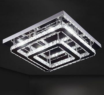 Lewima LED Deckenleuchte Glas Kristall Luxus Deckenlampe XL/XXL, Modern Design Dimmbar Silber verspiegelt inkl. Fernbedienung und Speicherfunktion, Warmweiß / Kaltweiß einstellbar, 40x40cm 24 Watt