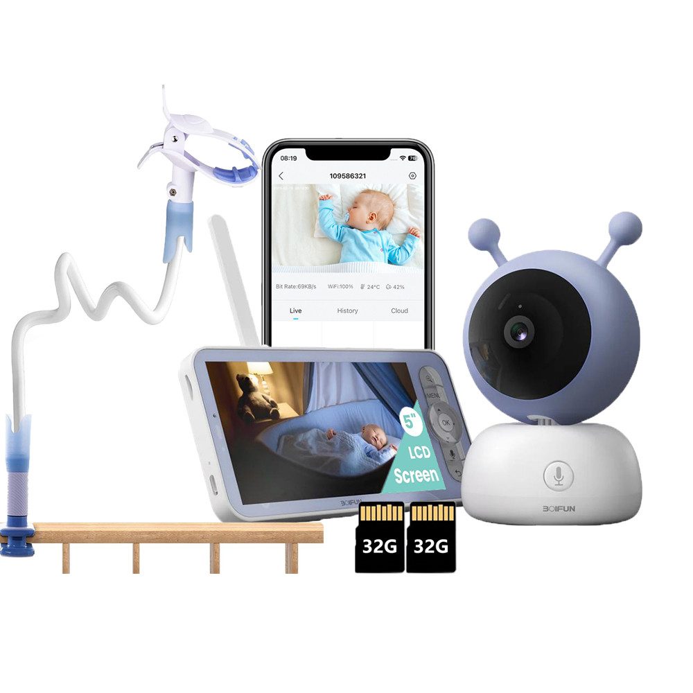 Video-Babyphone 5 Zoll Babyphone mit Kamera und APP Baby Monitor WLAN Video Babyfon