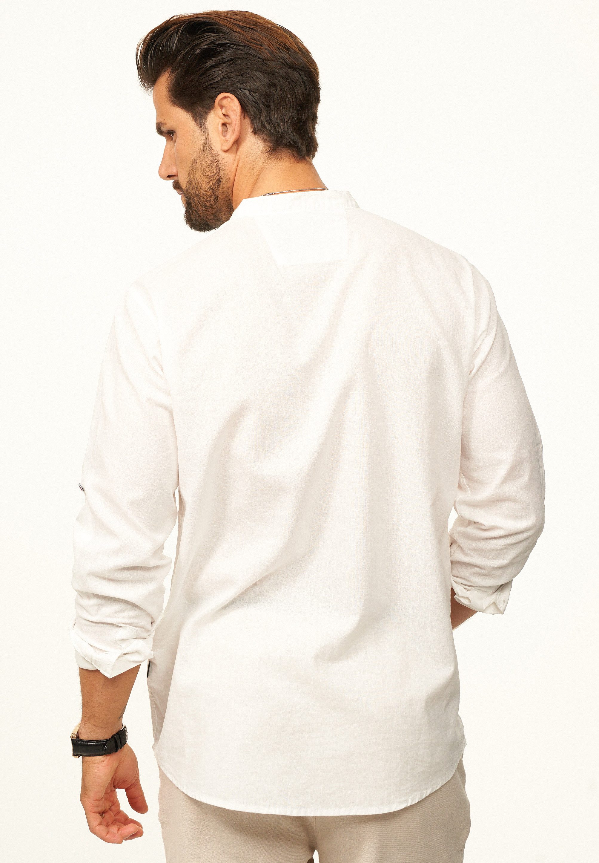 behype Langarmhemd aus Leinen im Regular-Fit mit Stehkragen Herren Leinenhemd Sommerhemd als Freizeithemd – Bild 5 von 5
