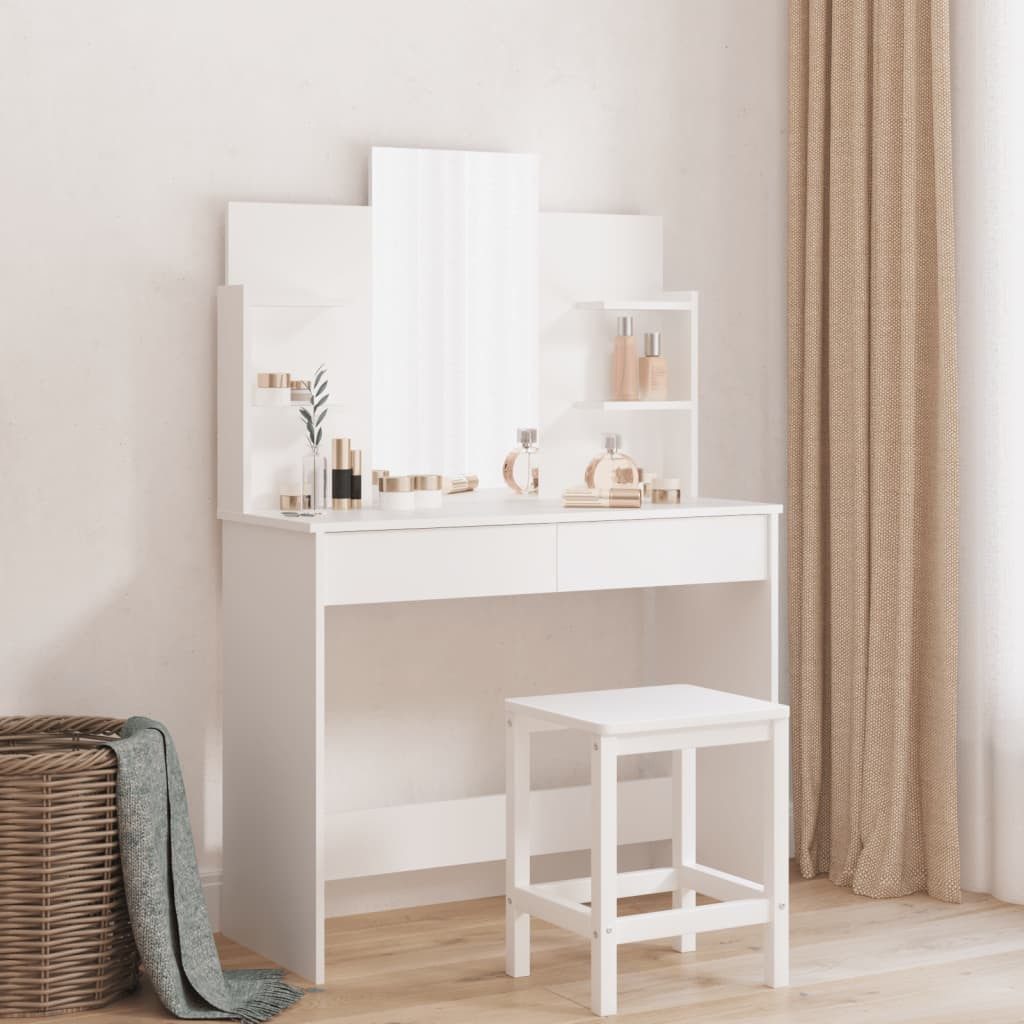 vidaXL Schminktisch NA Schminktisch Frisiertisch Beautytisch mit Spiegel 2 Regale 96x40x14