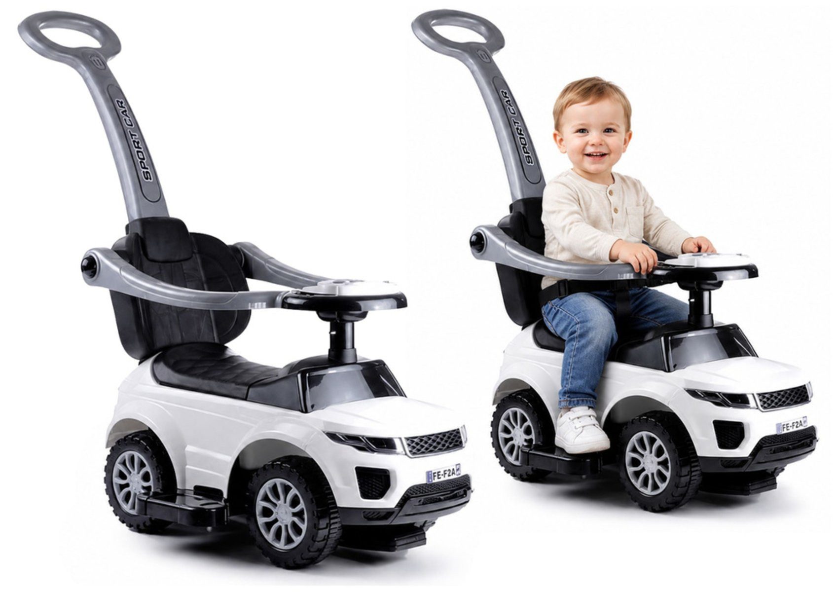 Wisam Rutscherauto Rutschauto mit Schiebestange 614W Weiß Sport Car Auto