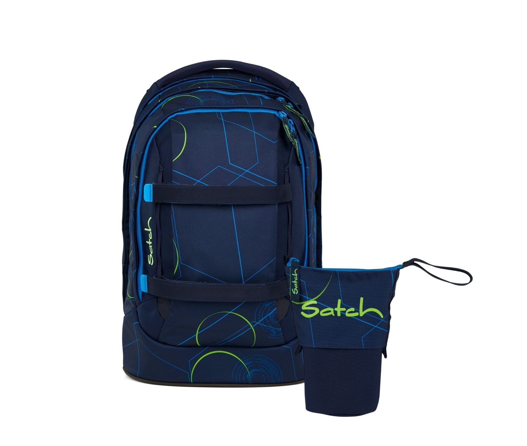 Satch Schulranzen Schulrucksack-Set PACK Blue Tech 2-teilig (2-teilig), ergonomisch, Your-Size-System: auf Körpergröße anpassbar