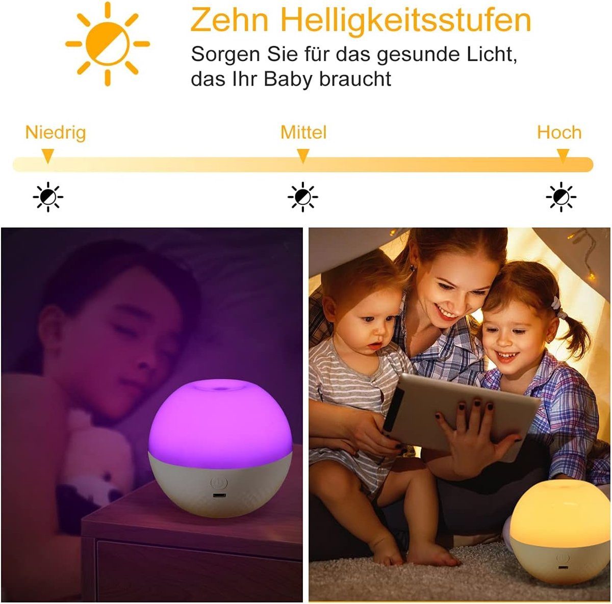 K&B LED LED-Nachtlicht Bett mit Kinder Smart-Touch-Steuerung am für Nachtlicht