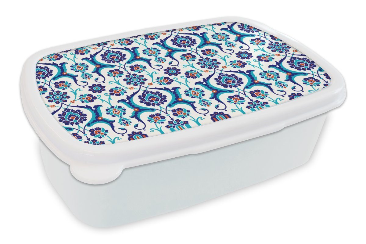 MuchoWow Lunchbox Blumen - Muster - Blau, Kunststoff, (2-tlg), Brotbox für Kinder und Erwachsene, Brotdose, für Jungs und Mädchen weiß