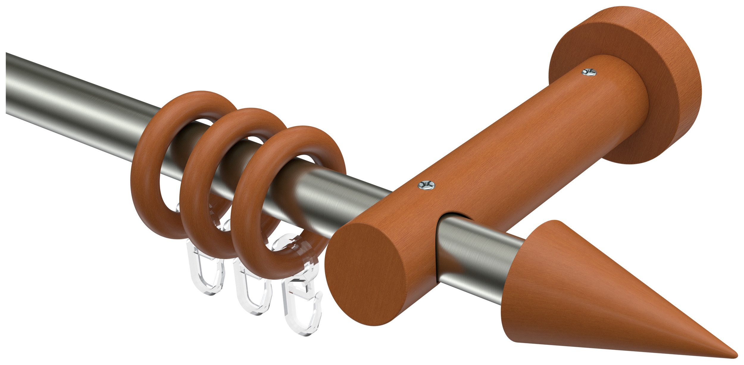 INTERDECO Gardinenstange Talena Siveo, Ø 20 mm, 1-läufig, Fixmaß, kürzbar, Wandmontage, Deckenmontage, Edelstahl, Edelstahl / Kirschbaum / Bicolor