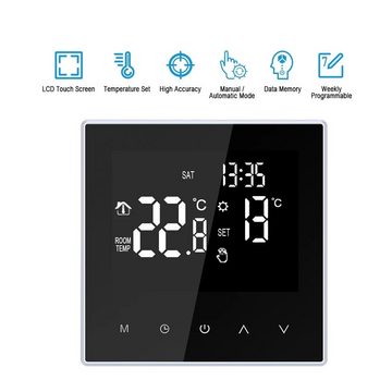 Daskoo Raumthermostat Digital Thermostat 16A Temperaturregler LCD Display Touchscreen, Elektrische Fußbodenheizung Thermostat für Home School Office Hotel